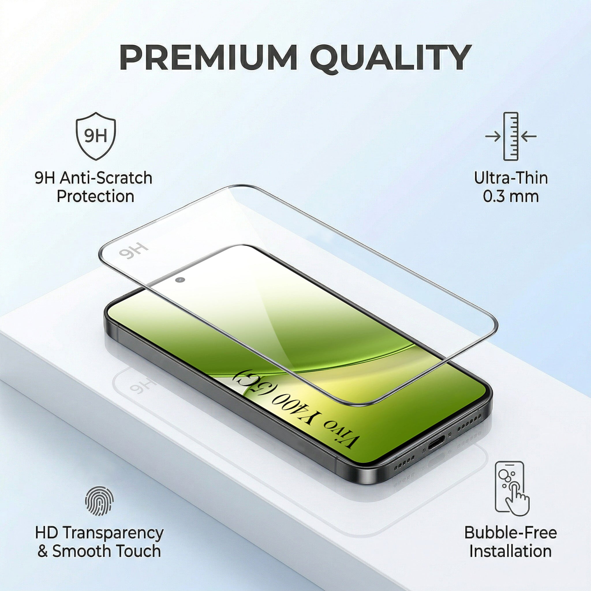 For Vivo Y400 Combo with Back Cover and 9H Tempered Glass (Lifetime Anti-Yellow | Sleek Hard Crystal | Oleophobic Coating Screen Glass)