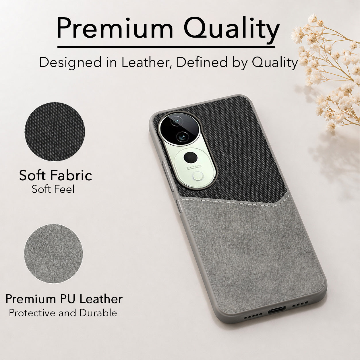 For Vivo T3 Ultra Back Cover Case (Dual PU Leather Stitch | Professional Minimalist | Soft and Flexible)