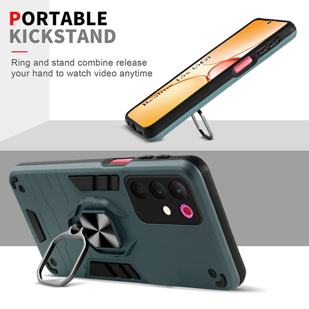For Realme 15X Back Cover Case Hybrid Armor (Shockproof Dual Layer Polycarbonate |Ring Holder Kickstand)
