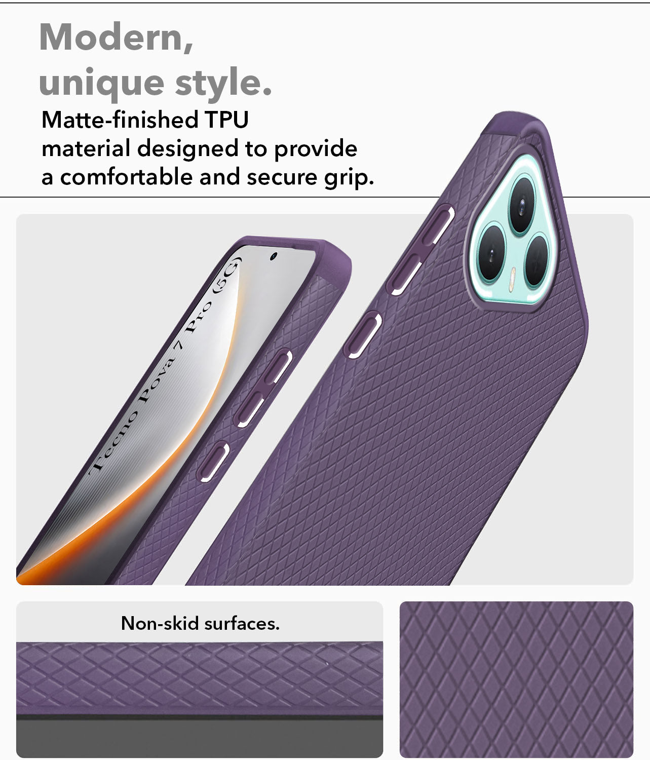 For Tecno Pova 7 Pro 5G Back Cover Case Liquid Silicone (Camera Protection | Side Grip Texture | Soft and Flexible)