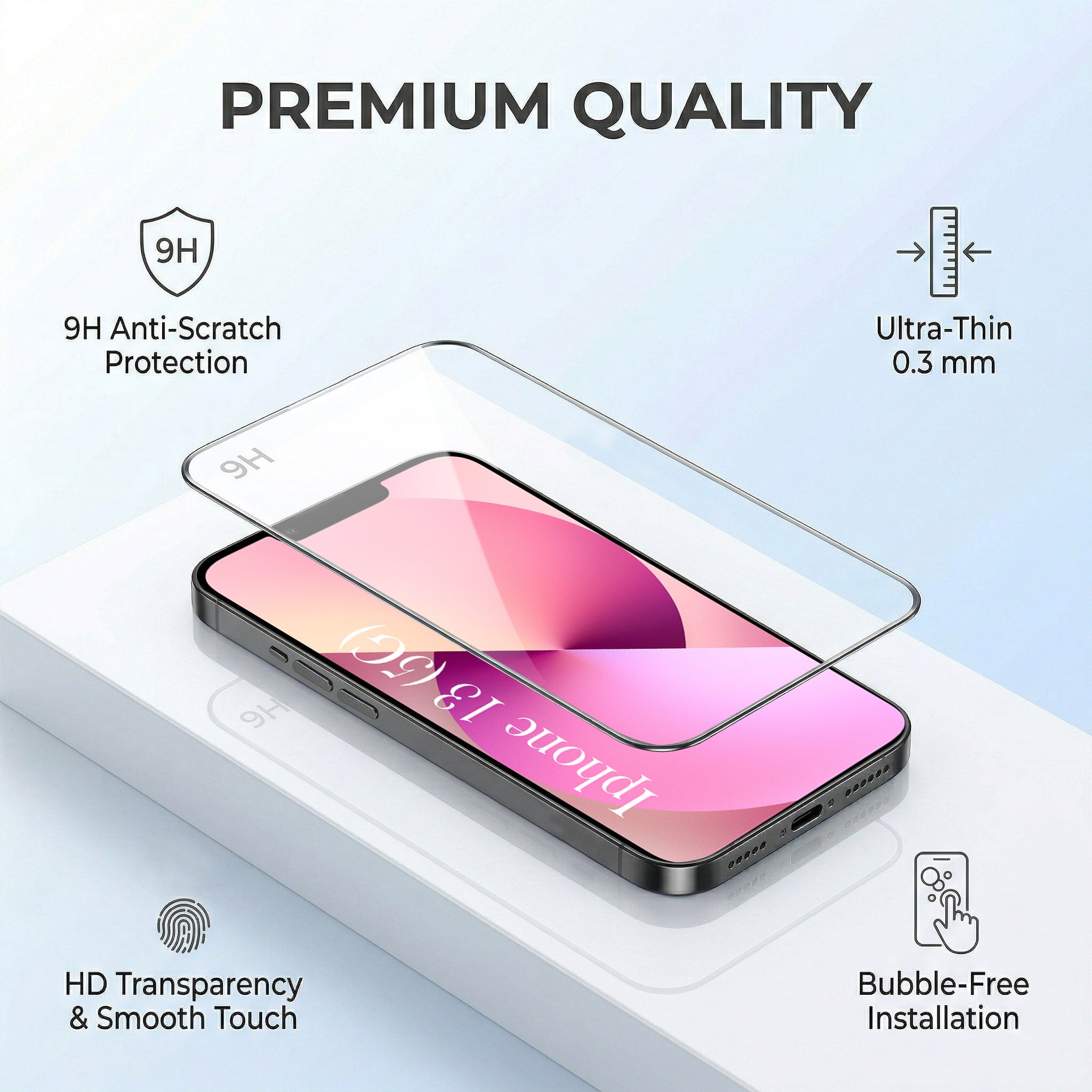For Apple iPhone 13 Combo with Back Cover and 9H Tempered Glass (Textured Grip Design | Micro-Fiber Cloth Inside | Oleophobic Coating Screen Glass)