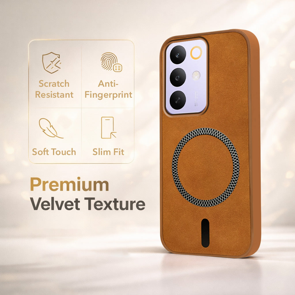 For Realme C85 5G | Realme Narzo 90x Back Cover Case Leather Finish (MagSafe Compatible Wireless Charging | Soft Touch | Camera Bump Protection)