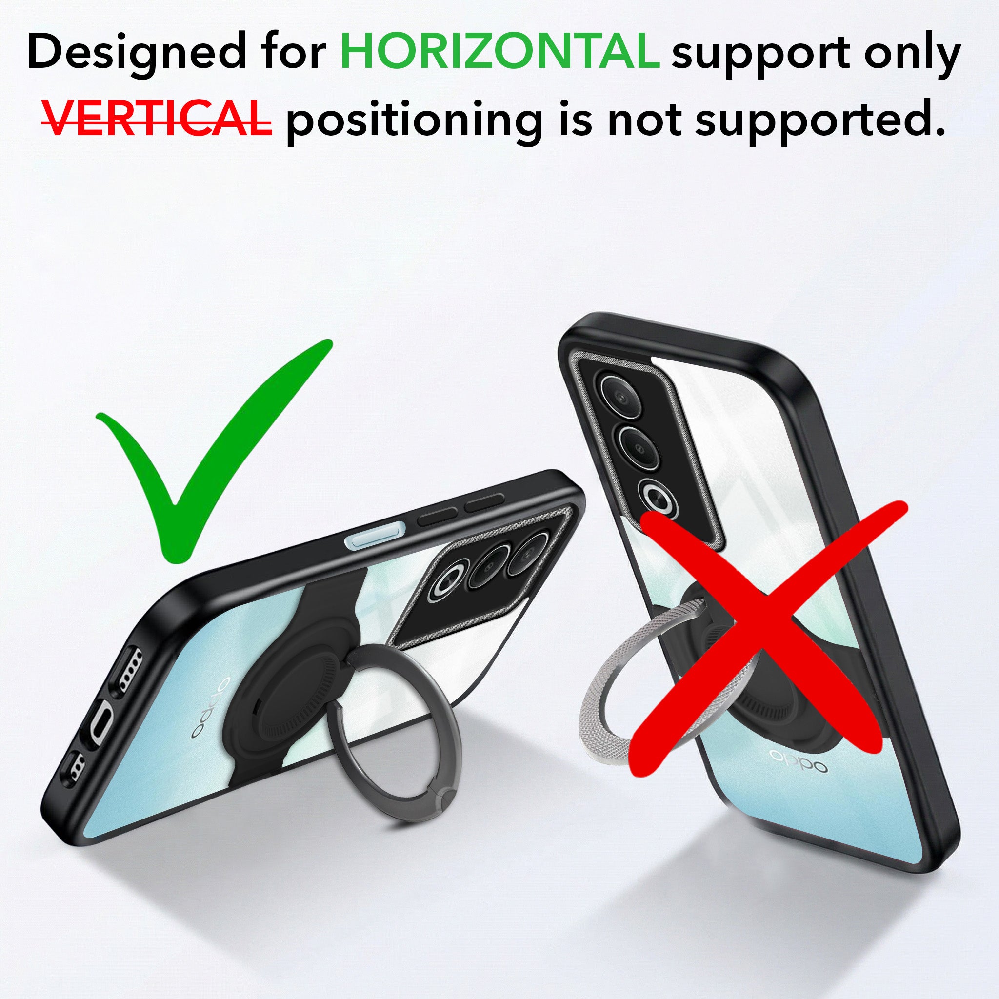 For Oppo K12x 5G Back Cover Case with stand (Built-in Ring Holder Kickstand | Lifetime Anti Yellow | Camera Protection)