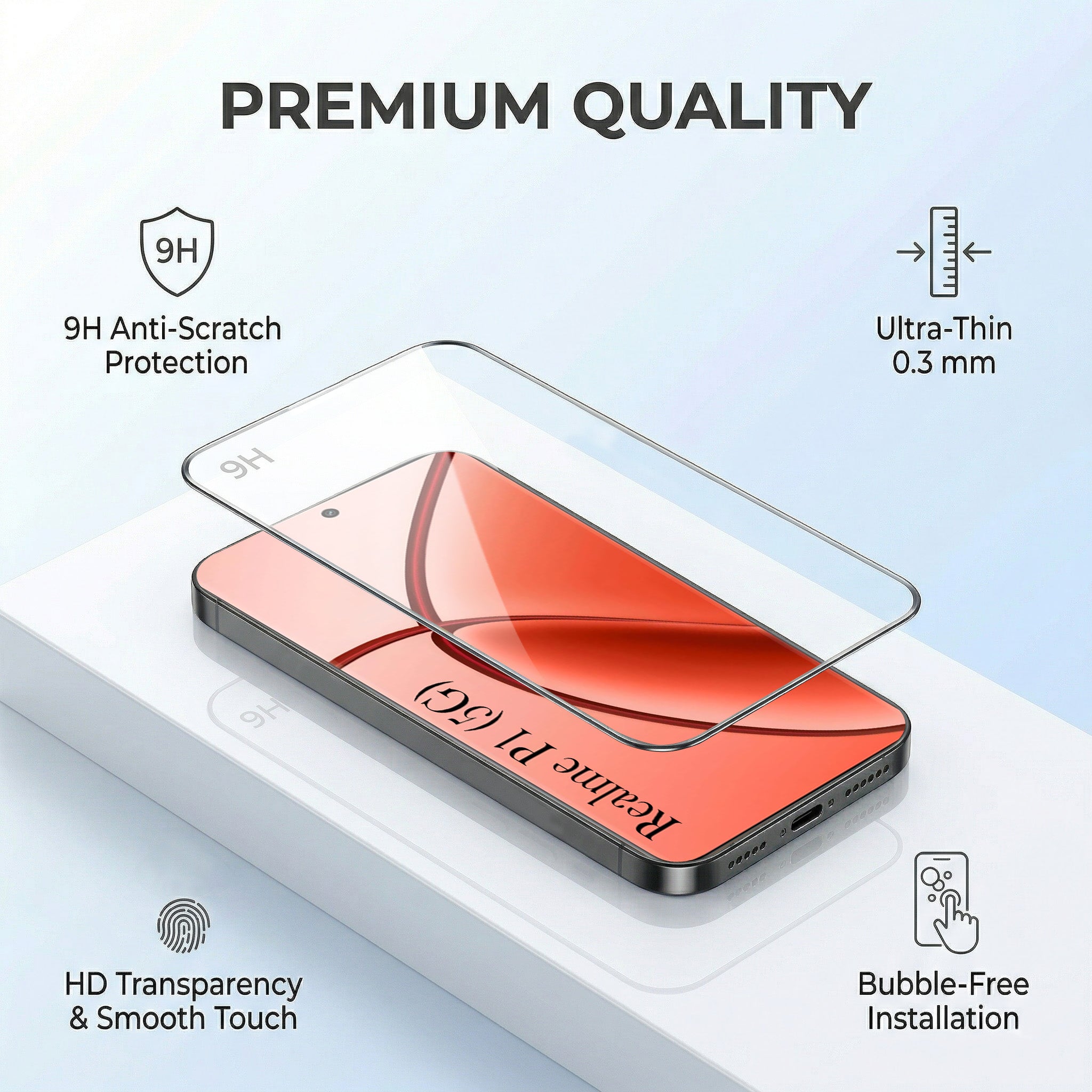 For Realme P1 5G Combo with Back Cover and 9H Tempered Glass (Textured Grip Design | Micro-Fiber Cloth Inside | Oleophobic Coating Screen Glass)