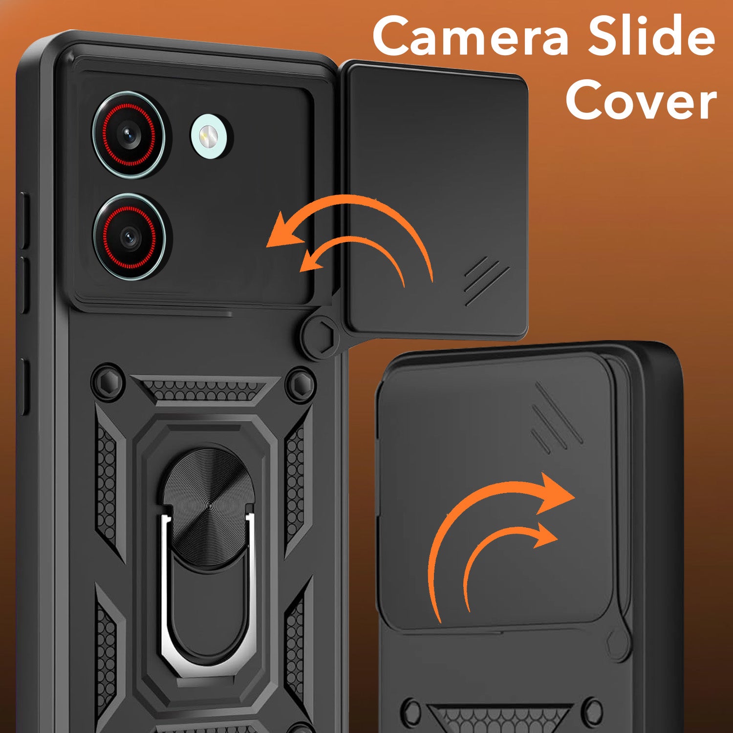 For Redmi Turbo 5 Back Cover Case Hybrid Armor (Sliding Shutter Camera Protection | Polycarbonate |Ring Holder Kickstand)