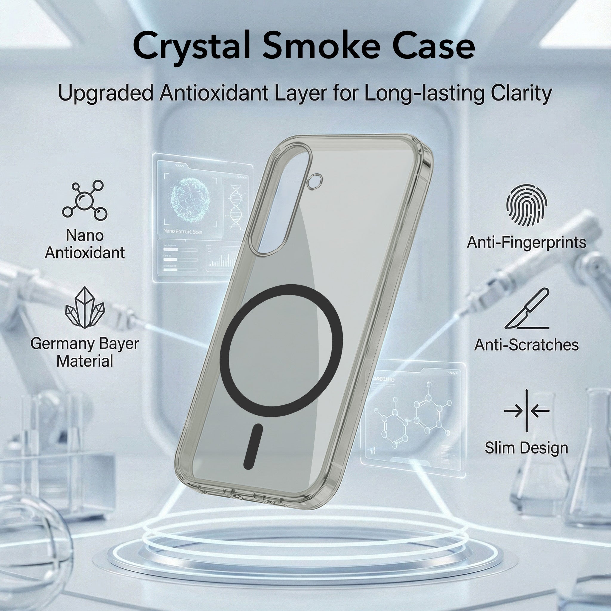 For Samsung Galaxy S24 Back Cover Case Lifetime Anti-Yellow MagSafe Compatible Clear (Sleek Hard Crystal | Shockproof and Camera Protection)