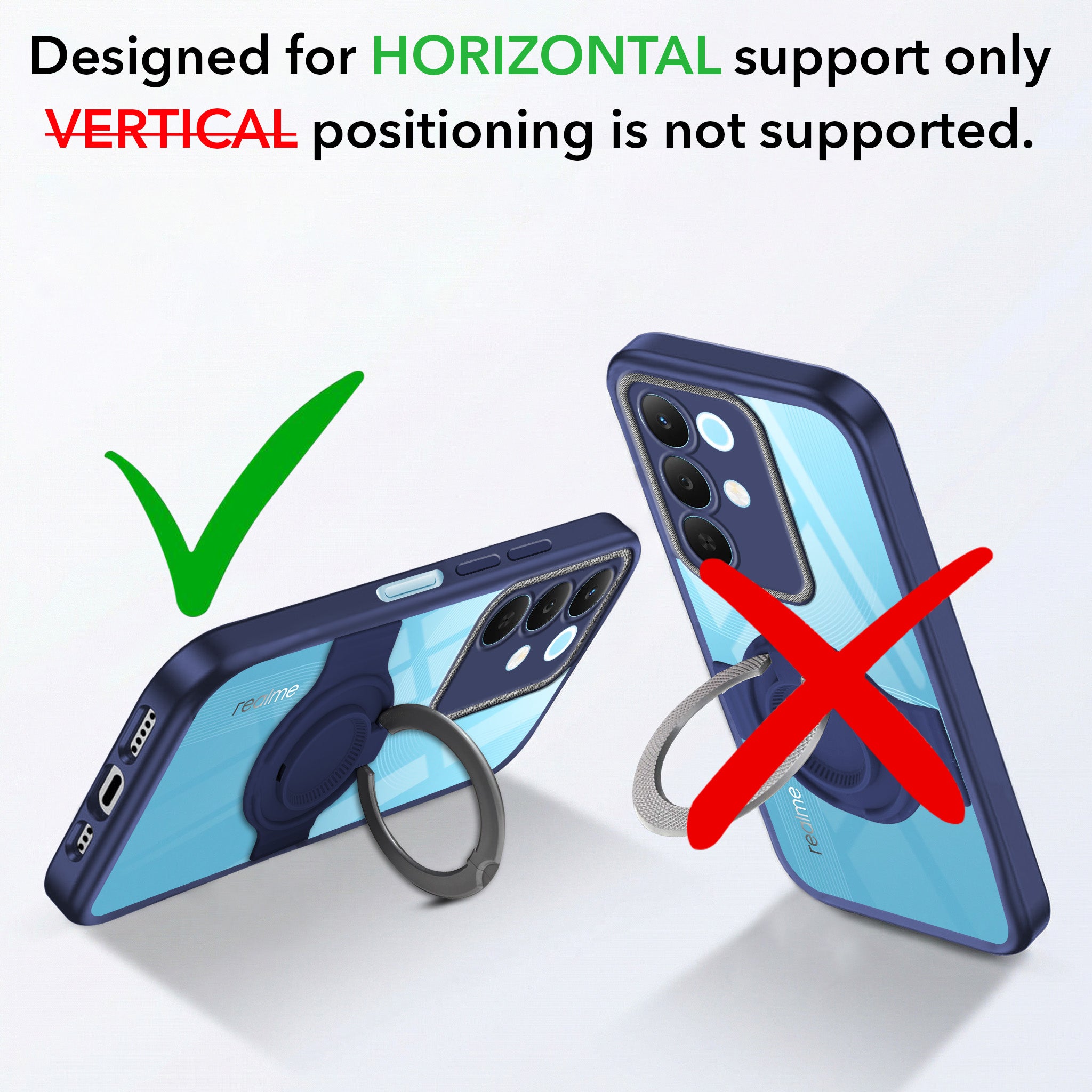 For Realme 15X Back Cover Case with stand (Built-in Ring Holder Kickstand | Lifetime Anti Yellow | Camera Protection)