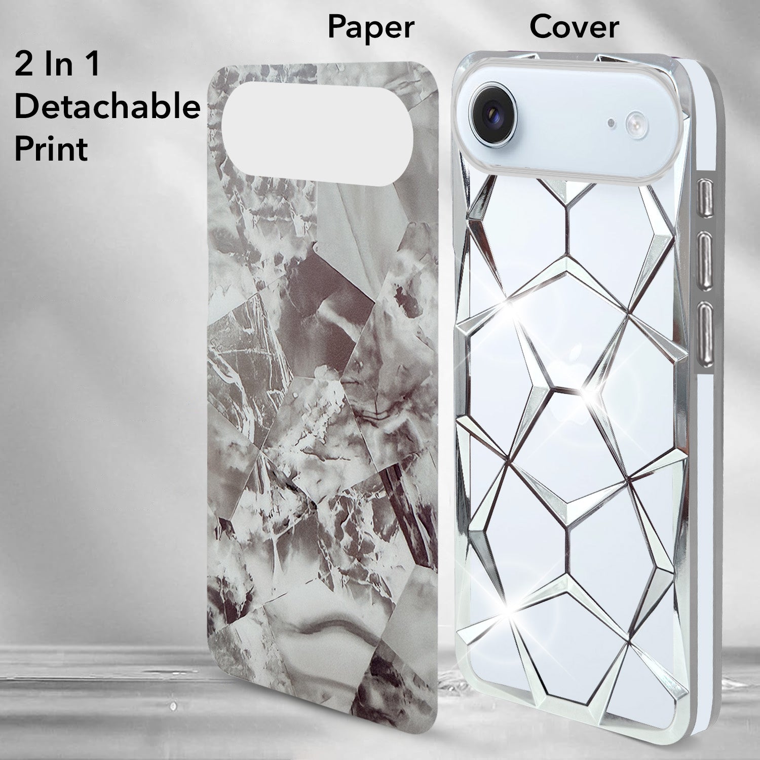 For Apple iPhone 17 Air Back Cover Case Compatible 3D Silicone (Dual Design Glitter Sparkle and Detachable Diamond Print Case | Soft and Flexible)