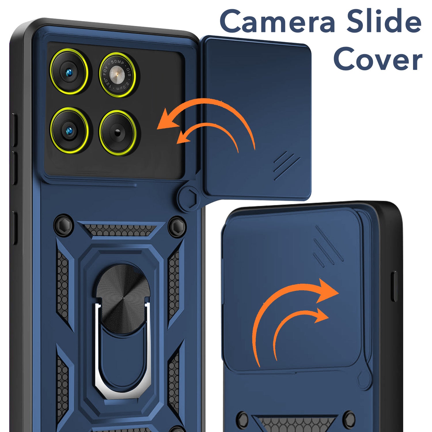 For Motorola Moto Edge 70 Back Cover Case Hybrid Armor (Sliding Shutter Camera Protection | Polycarbonate |Ring Holder Kickstand)