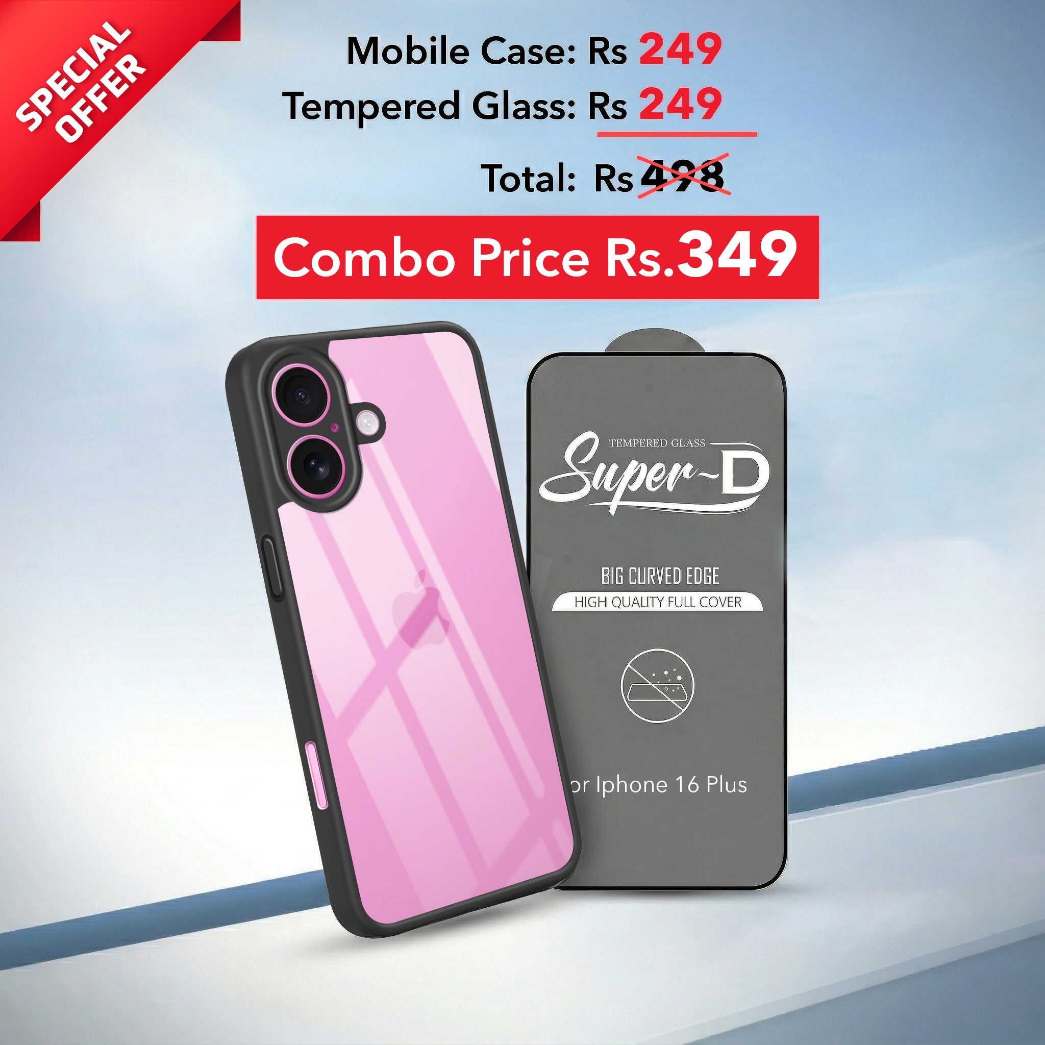 For Apple iPhone 16 Plus Combo with Back Cover and 9H Tempered Glass (Lifetime Anti-Yellow | Crystal Clear Shockproof | Oleophobic Coating Screen Glass)