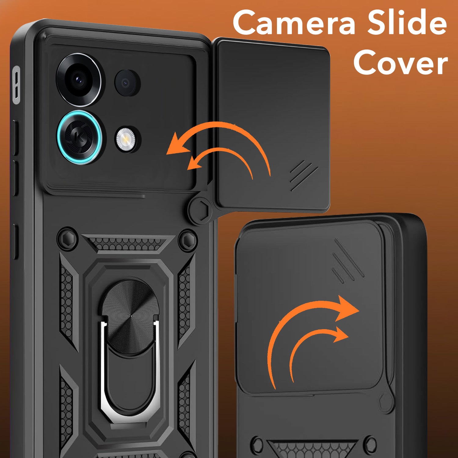 For Oppo K13 Turbo | Oppo K13 Turbo Pro Back Cover Case Hybrid Armor (Sliding Shutter Camera Protection | Polycarbonate |Ring Holder Kickstand)