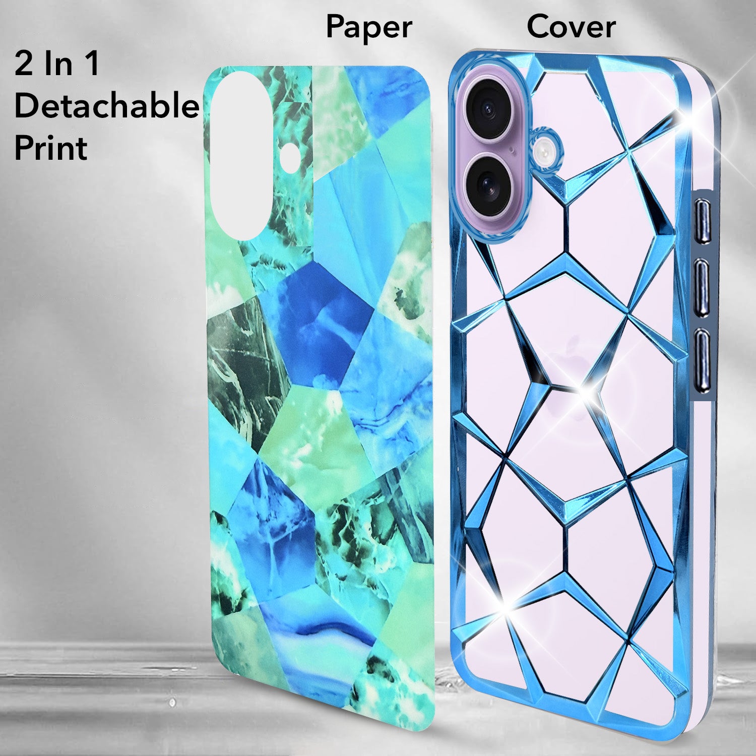 For Apple iPhone 17 Back Cover Case Compatible 3D Silicone (Dual Design Glitter Sparkle and Detachable Diamond Print Case | Soft and Flexible)