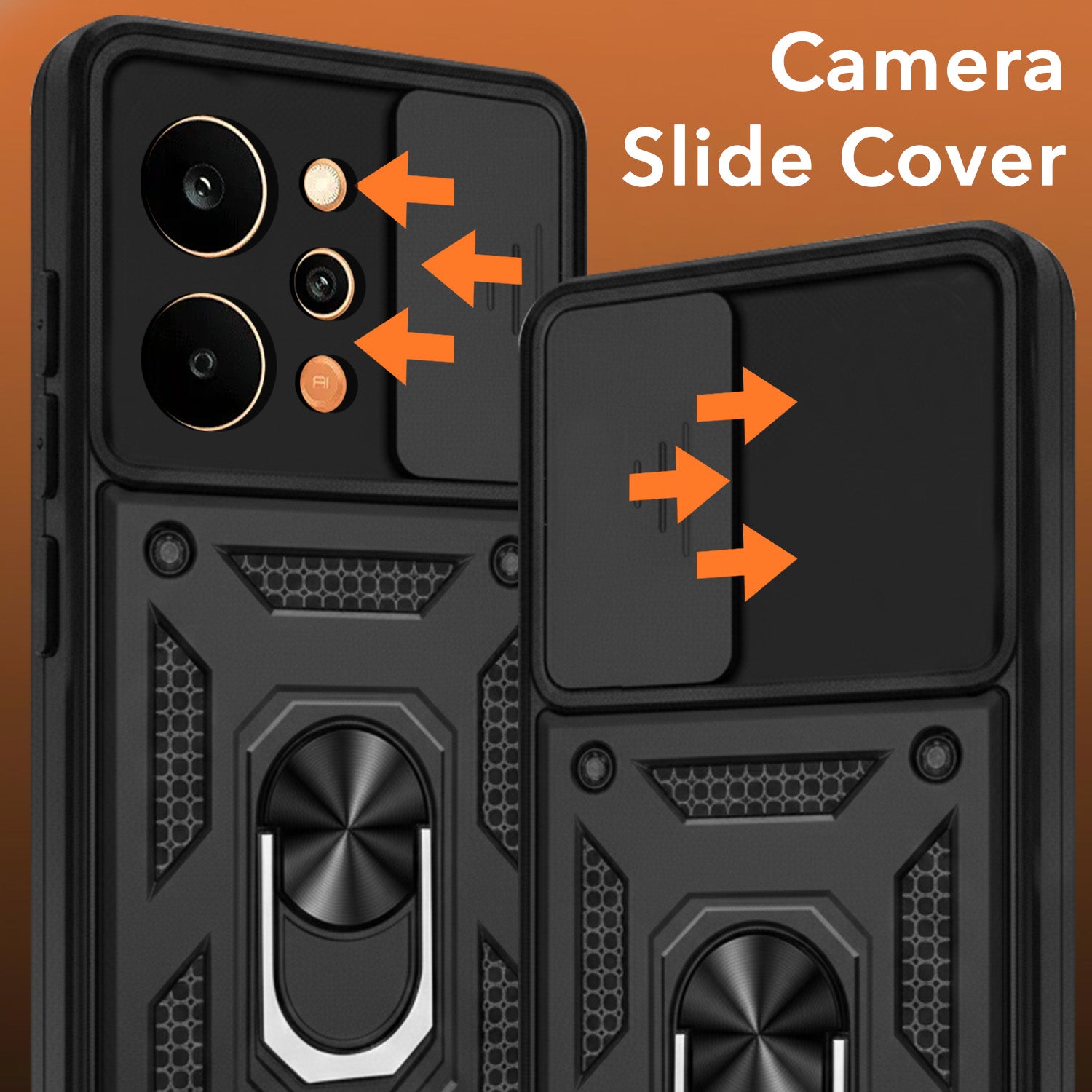 For Realme P4 Power 5G | Realme Narzo Power Back Cover Case Hybrid Armor (Sliding Shutter Camera Protection | Polycarbonate |Ring Holder Kickstand)