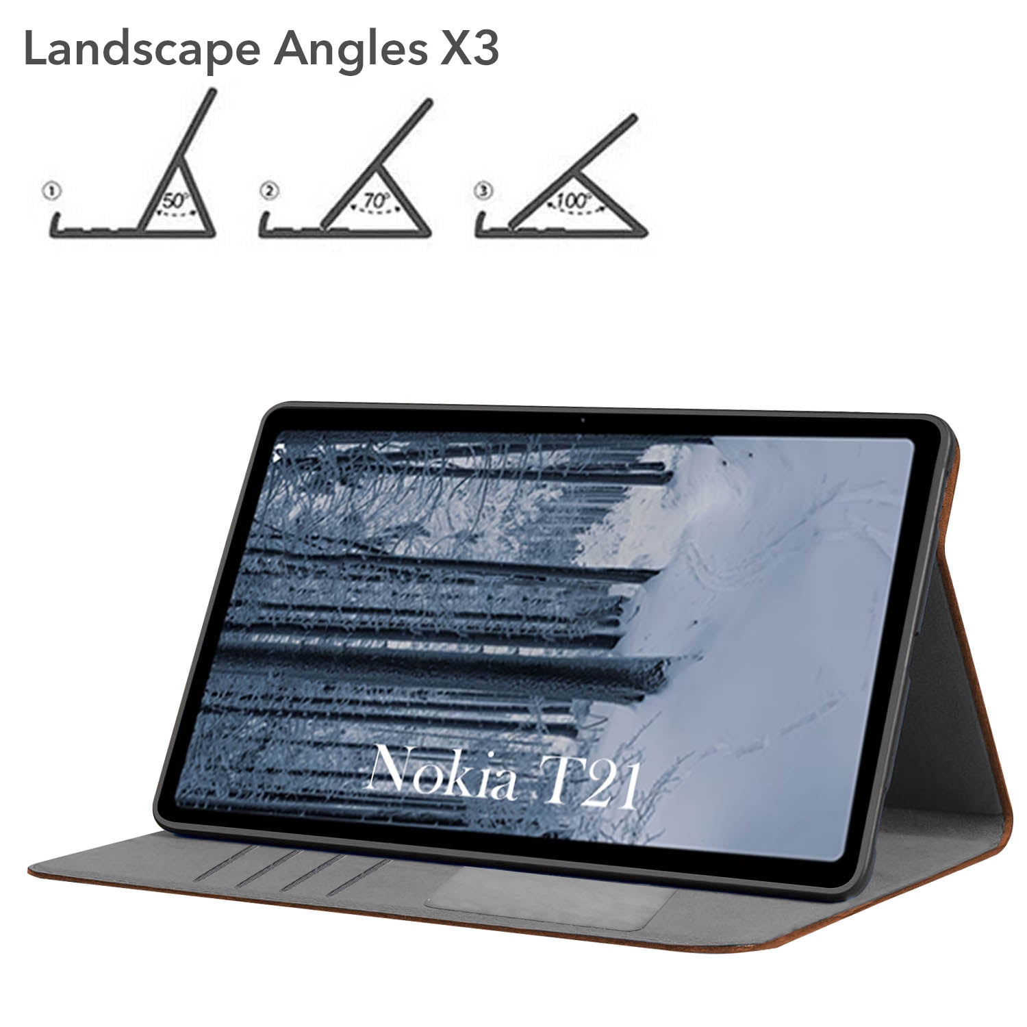 For Flip Cover Folio Case  Nokia T21 (TA-1495, TA-1521, TA-1505, TA-1487) 10 Inch (PU Leather | Multi-Angle Smart Stand | Card Storage Slots | Silicone Back Pouch)