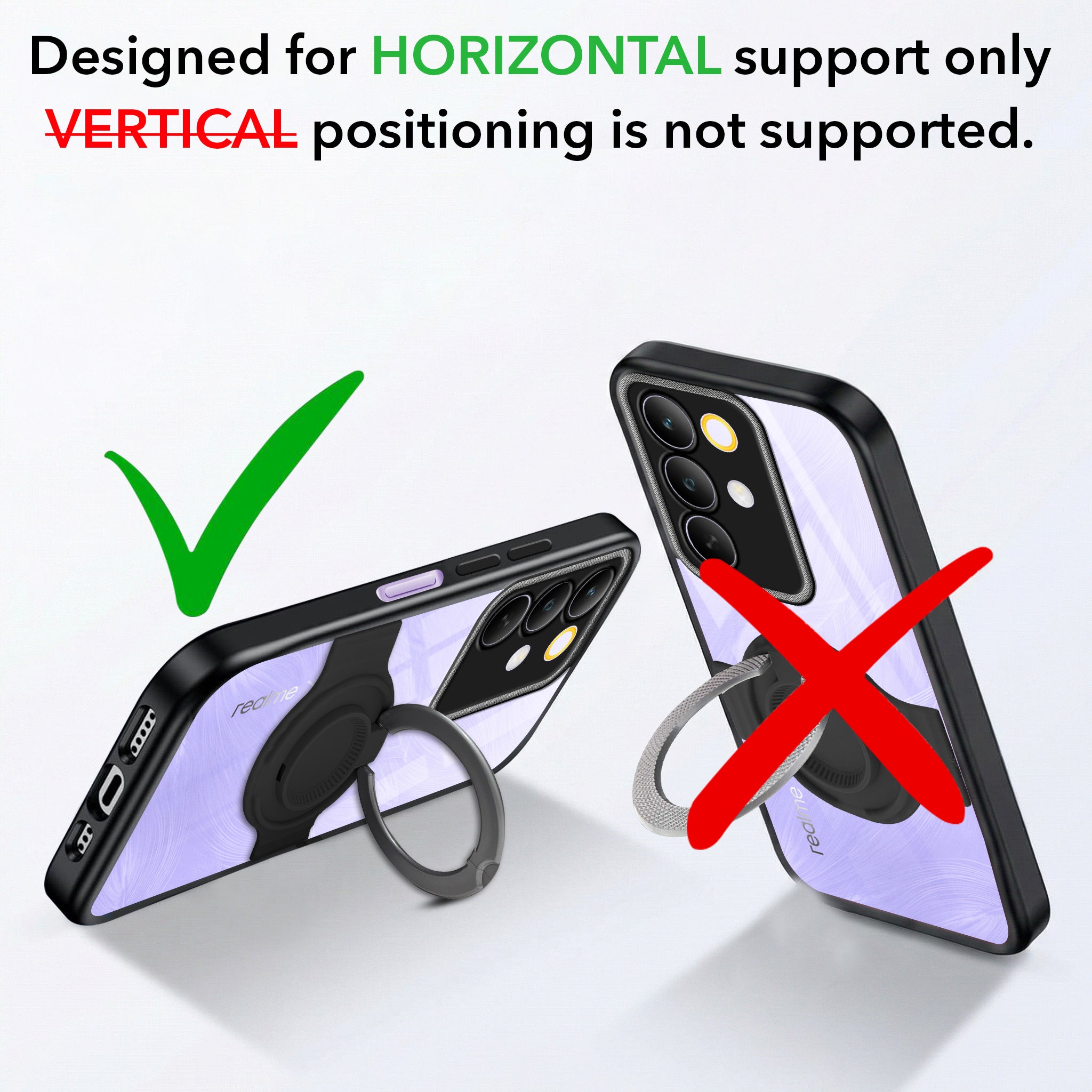 For Realme C85 5G | Realme Narzo 90x Back Cover Case with stand (Built-in Ring Holder Kickstand | Lifetime Anti Yellow | Camera Protection)