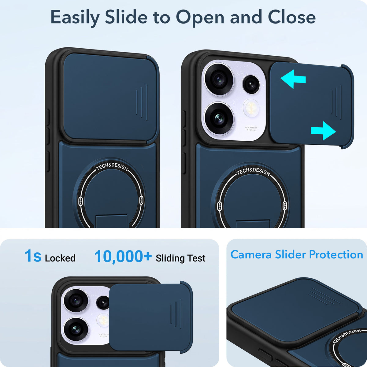 For Oppo Reno 16 Power Back Case Cover Metallic (Hybrid Armor Kickstand | Sliding Shutter Camera Protection | MagSafe Compatible)