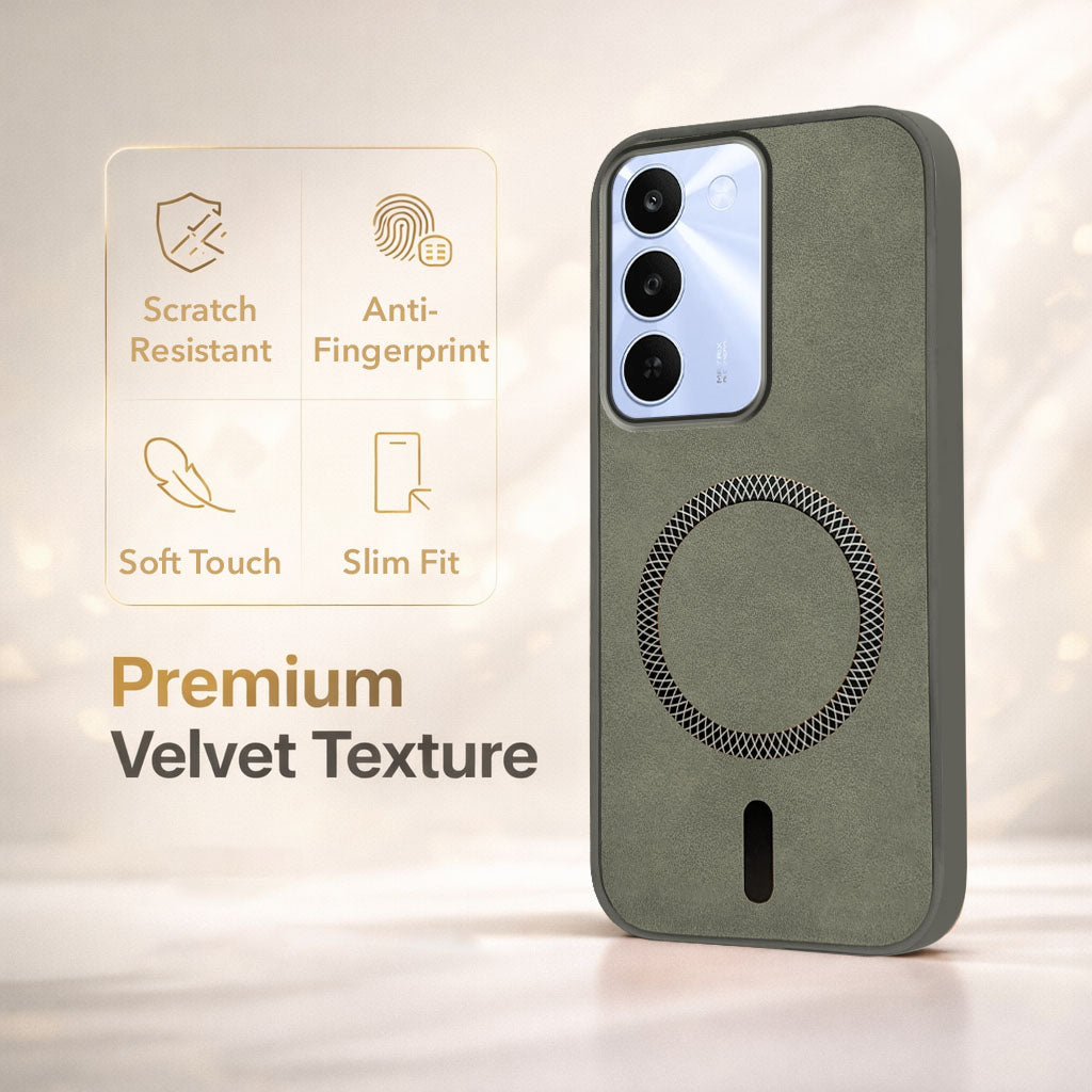 For Realme C83 5G Back Cover Case Leather Finish (MagSafe Compatible Wireless Charging | Soft Touch | Camera Bump Protection)