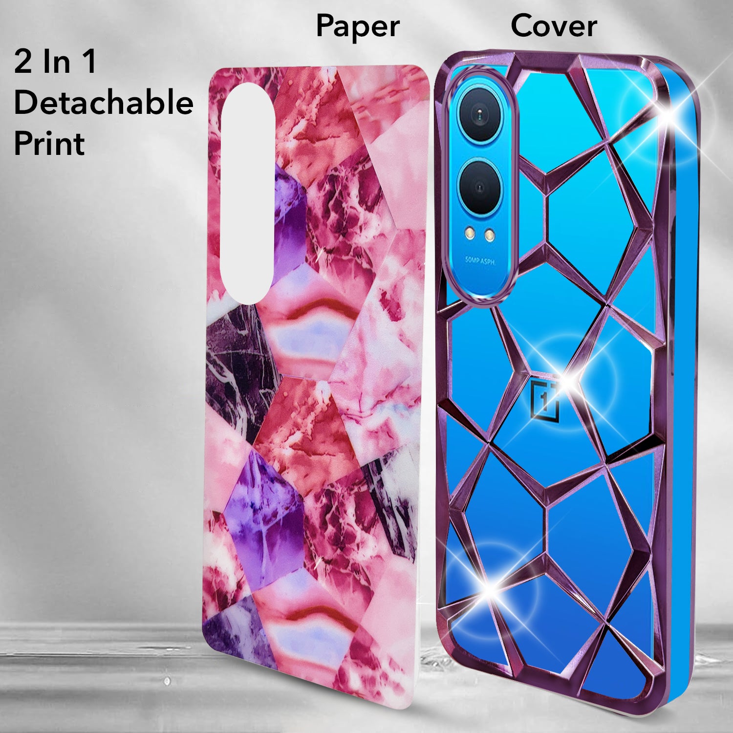 For OnePlus Nord CE 4 Lite Back Cover Case ( Dual Design Glitter Sparkle and Detachable Diamond Print Case | Soft and Flexible)
