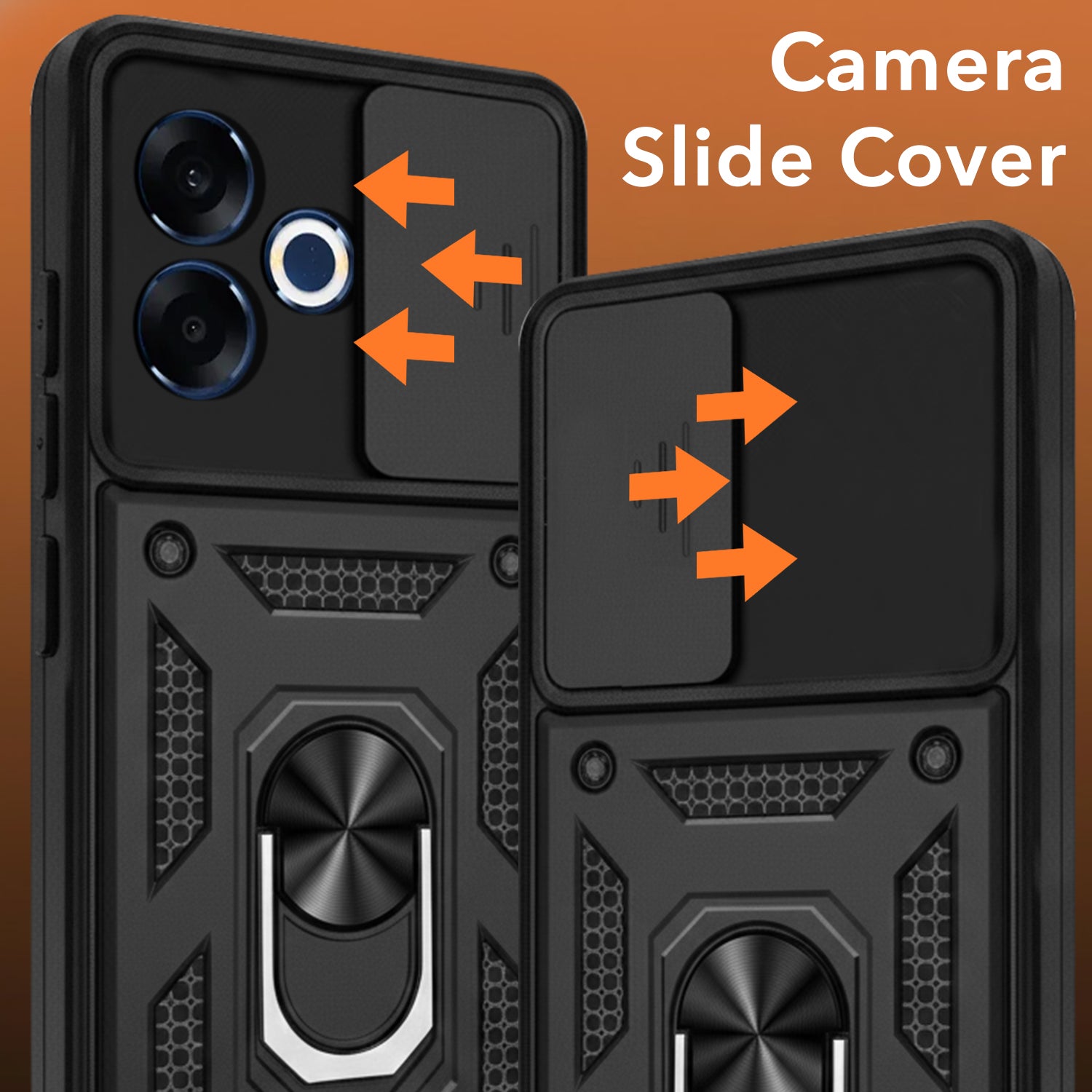 For Oppo F33 Pro 5G Back Cover Case Hybrid Armor (Sliding Shutter Camera Protection | Polycarbonate |Ring Holder Kickstand)