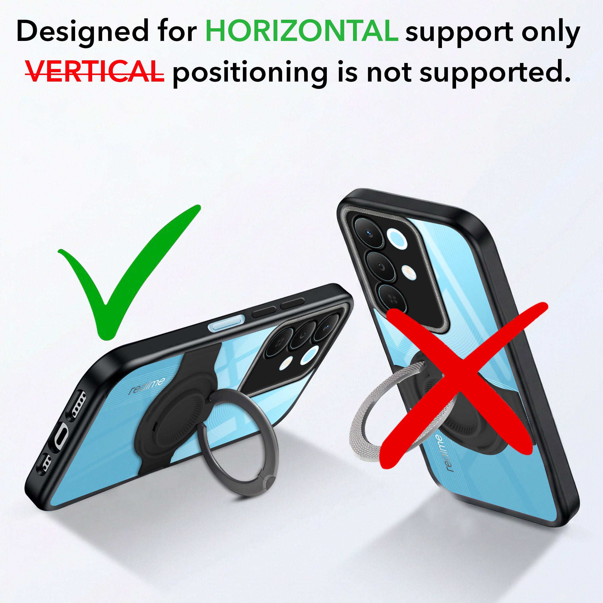 For Realme 15X Back Cover Case with stand (Built-in Ring Holder Kickstand | Lifetime Anti Yellow | Camera Protection)