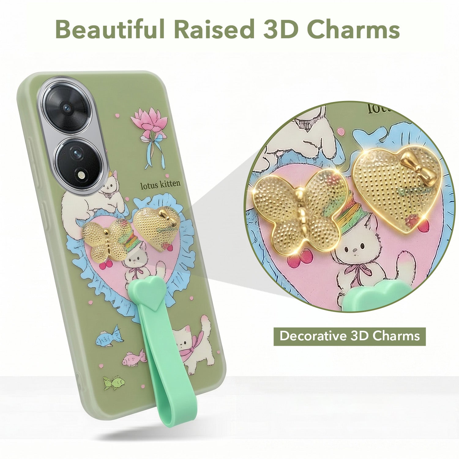 For Vivo T2 Back Cover Case (3D Cute Heart Strap Holder | Camera Protection | Designer Girls Print)