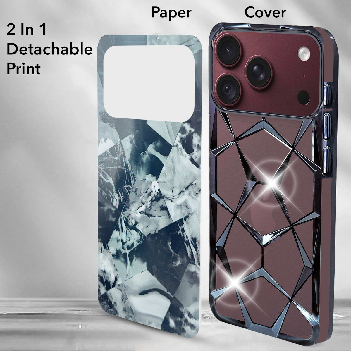 For Apple iPhone 18 Pro Back Cover Case Compatible 3D Silicone (Dual Design Glitter Sparkle and Detachable Diamond Print Case | Soft and Flexible)