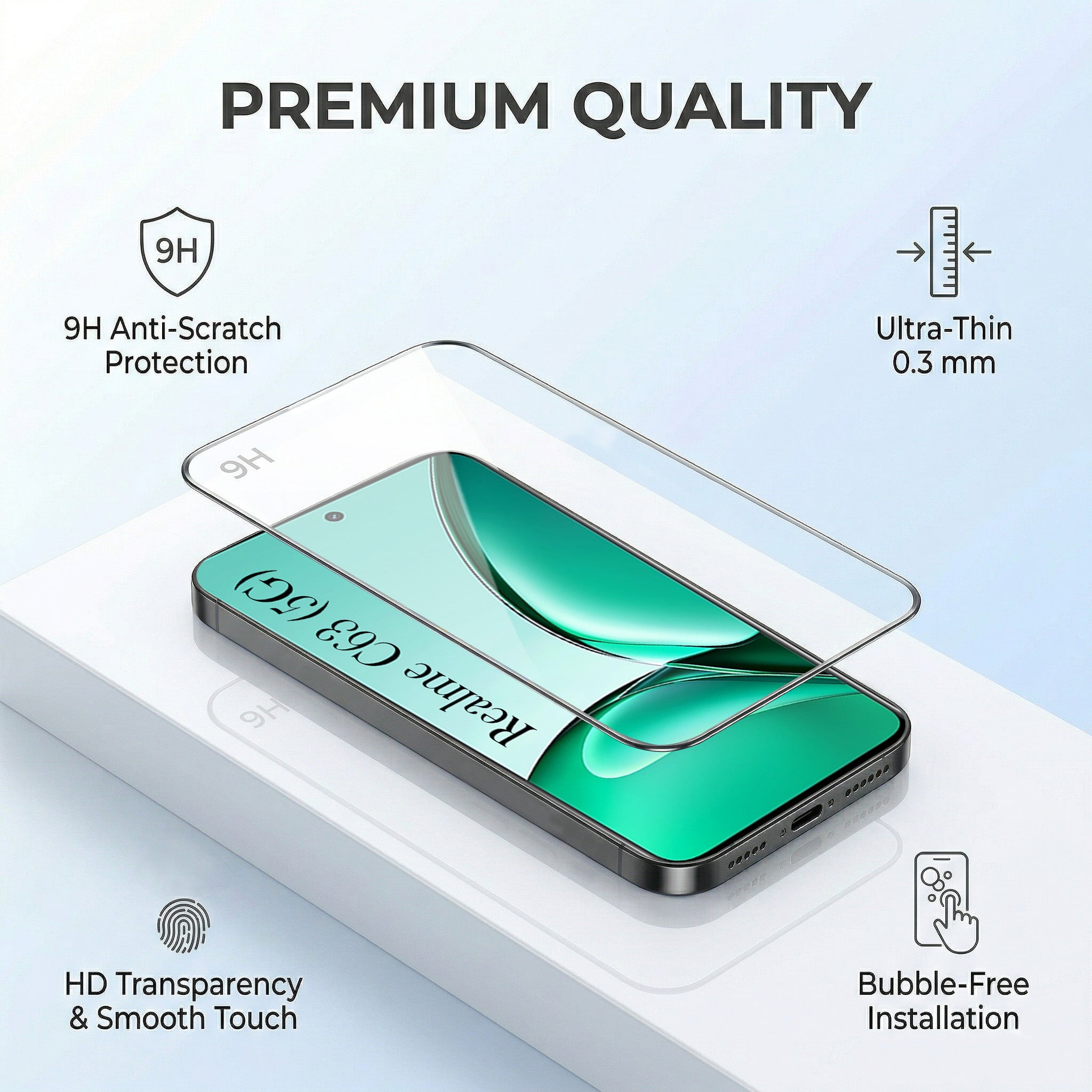 For Realme C63 5G Combo (Textured Grip Design | Micro-Fiber Cloth Inside | Oleophobic Coating Screen Glass)