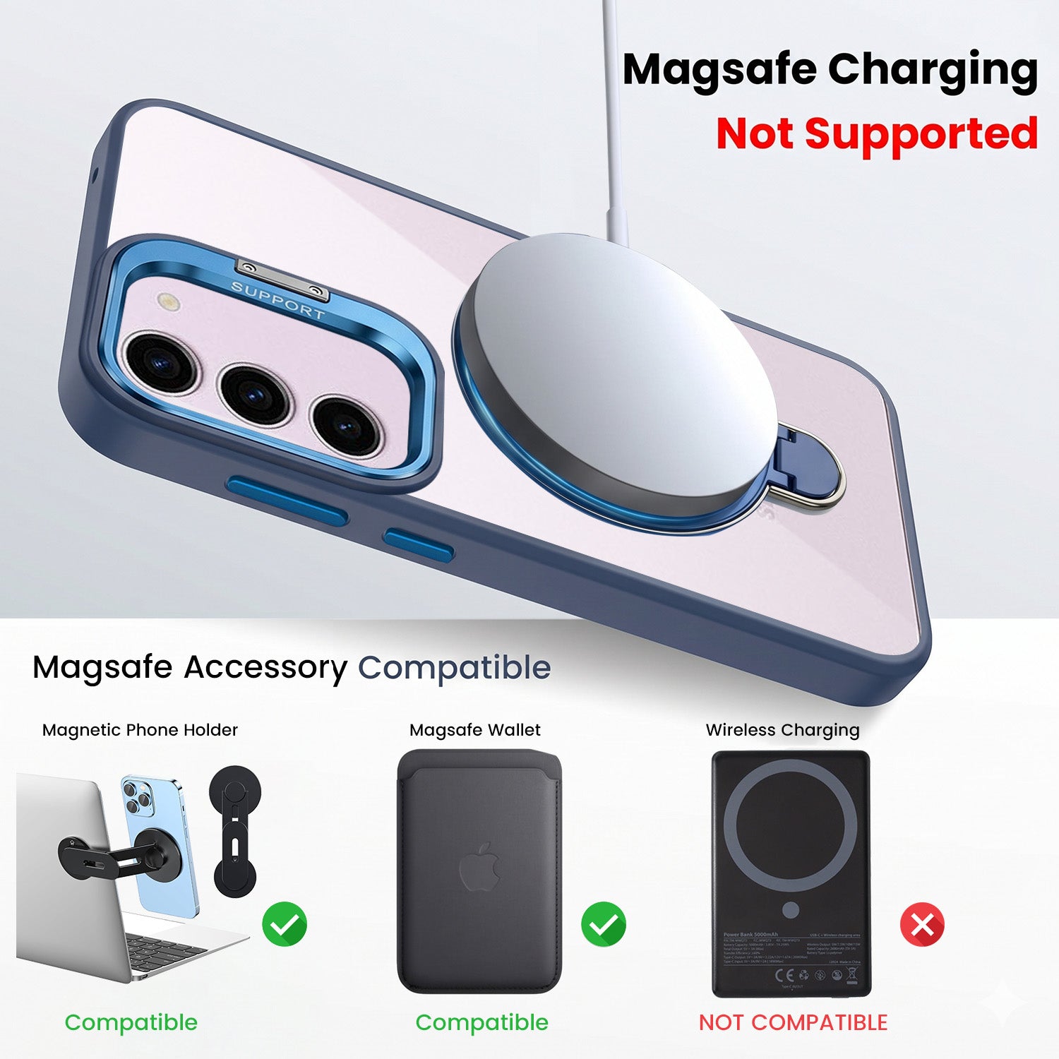 For Samsung Galaxy S23 5G Back Cover Case Crystal (Lifetime Anti Yellow | Magnetic Ring Stand | Camera Lens Protection | MagSafe Compatible)