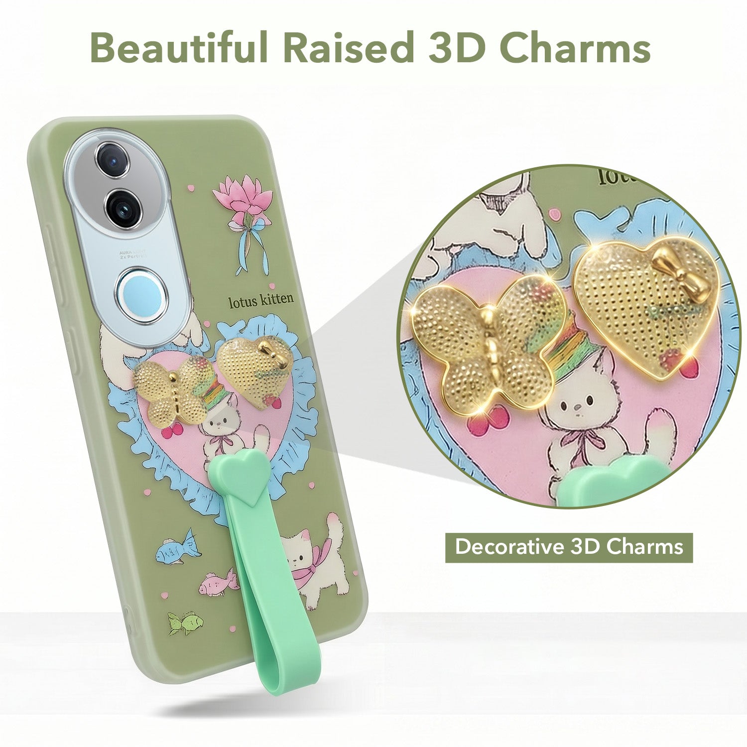 For Vivo iQOO Z10R Back Cover Case (3D Cute Heart Strap Holder | Camera Protection | Designer Girls Print)