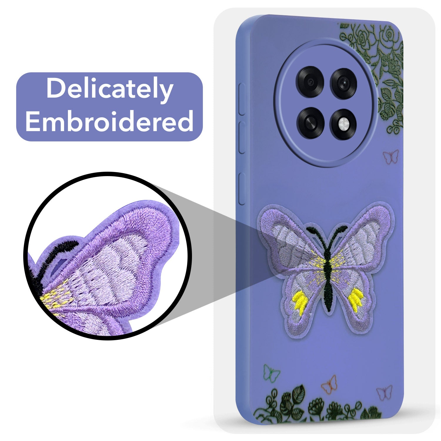 For Oppo F31 Pro Plus Back Cover Case (Soft Butterfly Embroidery | Women Teen Girls | Camera Protection| Matte Silicone)