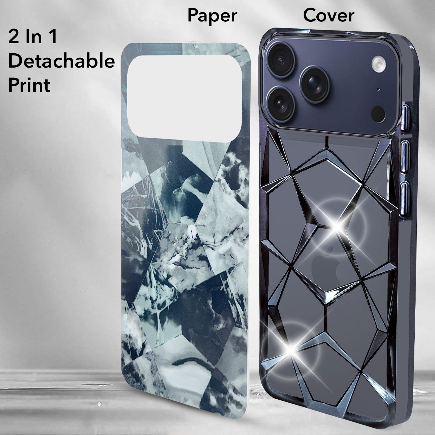 For iPhone 17 Pro | iPhone 18 Pro Back Cover Case 3D Silicone Compatible (Dual Design Glitter Sparkle and Detachable Diamond Print Case | Soft and Flexible)