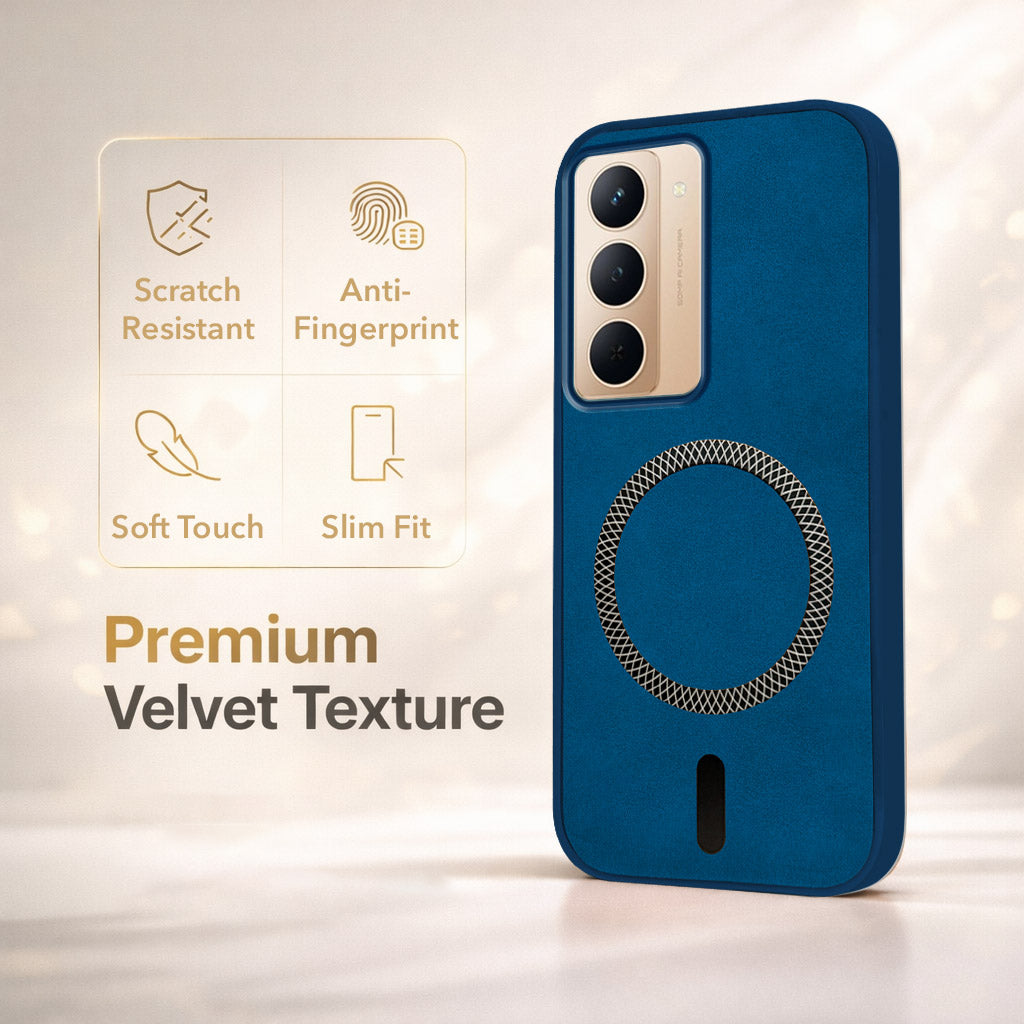 For Realme P3x Back Cover Case Leather Finish (MagSafe Compatible Wireless Charging | Soft Touch | Camera Bump Protection)