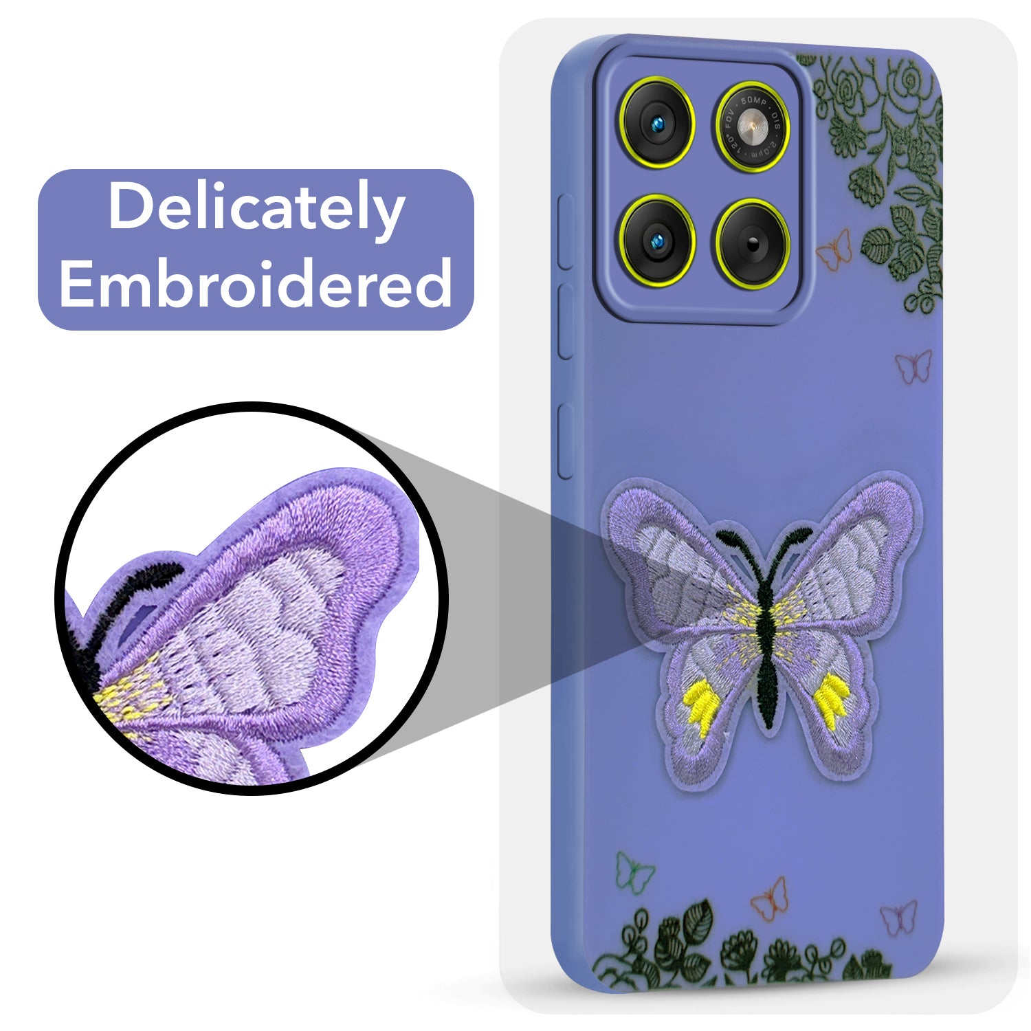 For Motorola Moto Edge 70 Back Cover Case (Soft Butterfly Embroidery | Women Teen Girls | Camera Protection| Matte Silicone)