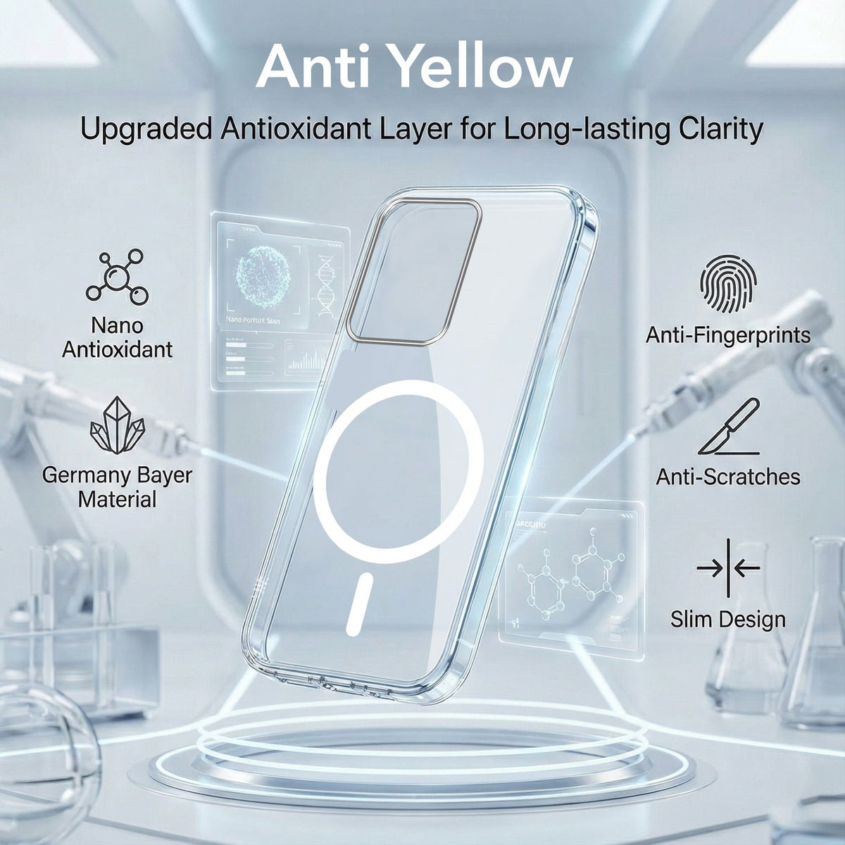 For Redmi 13C 5G Back Cover Case Lifetime Anti-Yellow MagSafe Compatible Clear (Sleek Hard Crystal | Shockproof and Camera Protection)