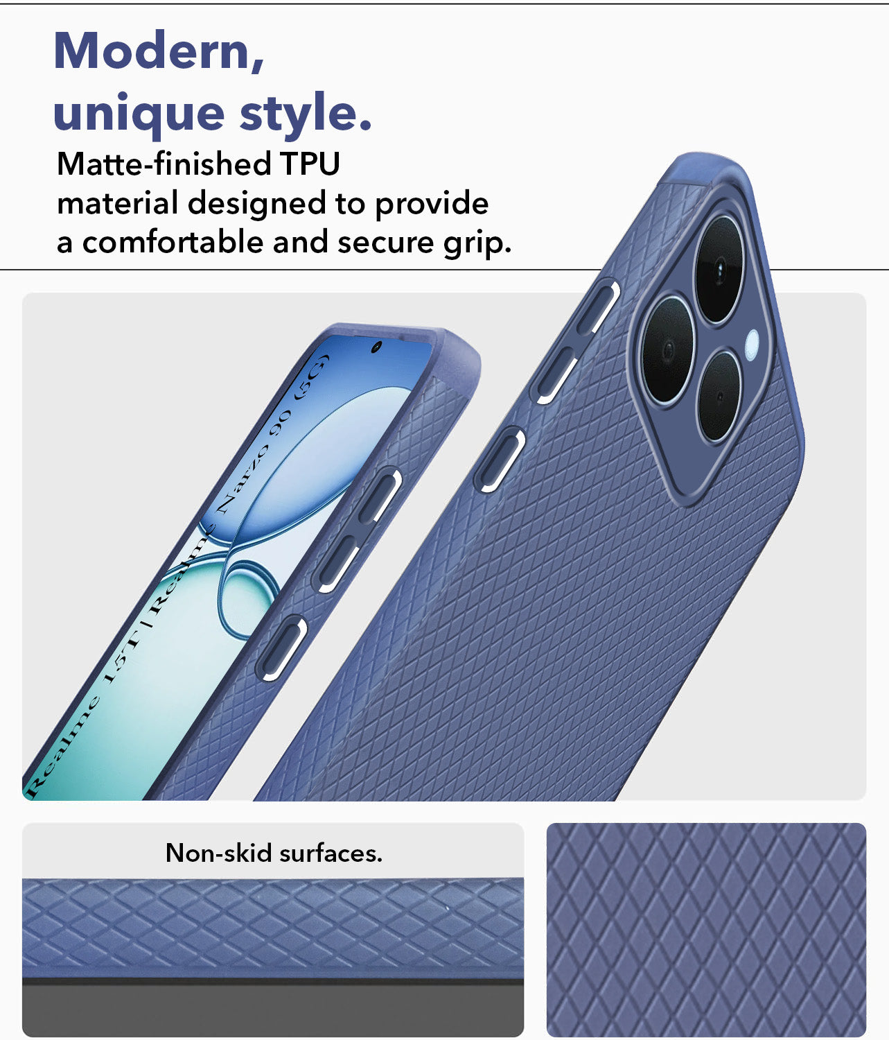 For Realme 15T | Realme Narzo 90 Back Cover Case(Camera Protection | Side Grip Texture | Soft and Flexible)