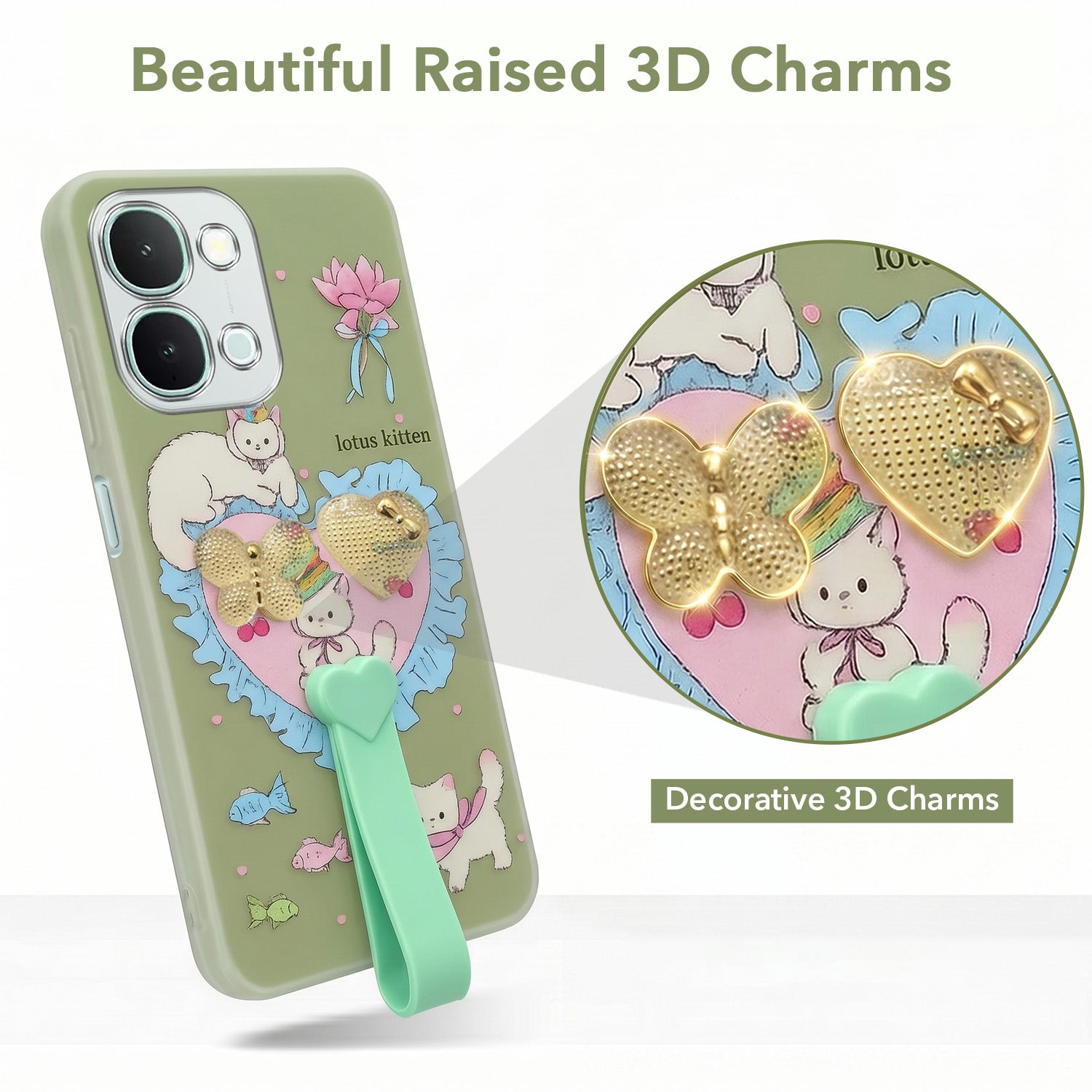 For iQOO Z11x 5G Back Cover Case (3D Cute Heart Strap Holder | Camera Protection | Designer Girls Print)