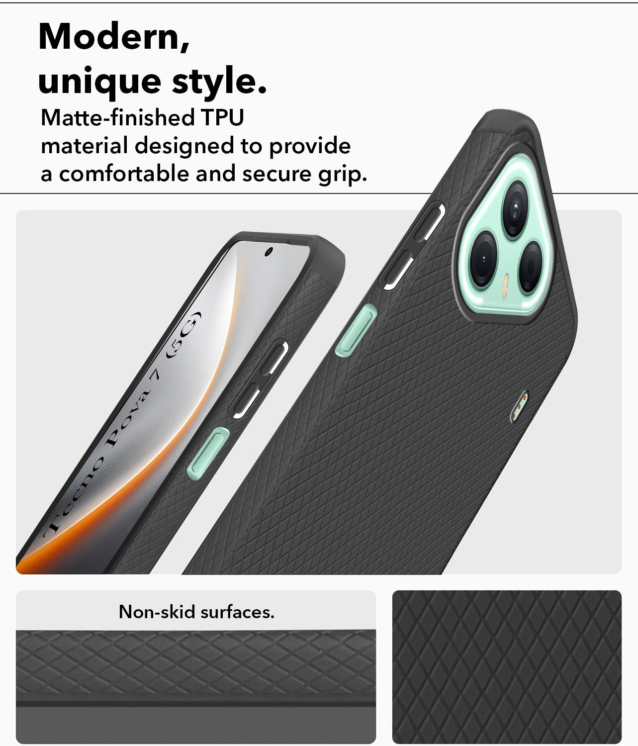 For Tecno Pova 7 5G Back Cover Case (Liquid Silicone | Side Grip | Camera Protection)