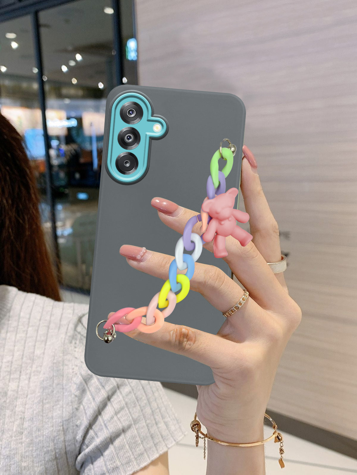 For Samsung Galaxy A26 5G Back Cover Case Silicone (Matte Finish |Wrist Hanging Chain | Teddy Bracelet Charms | Full Camera Protection)
