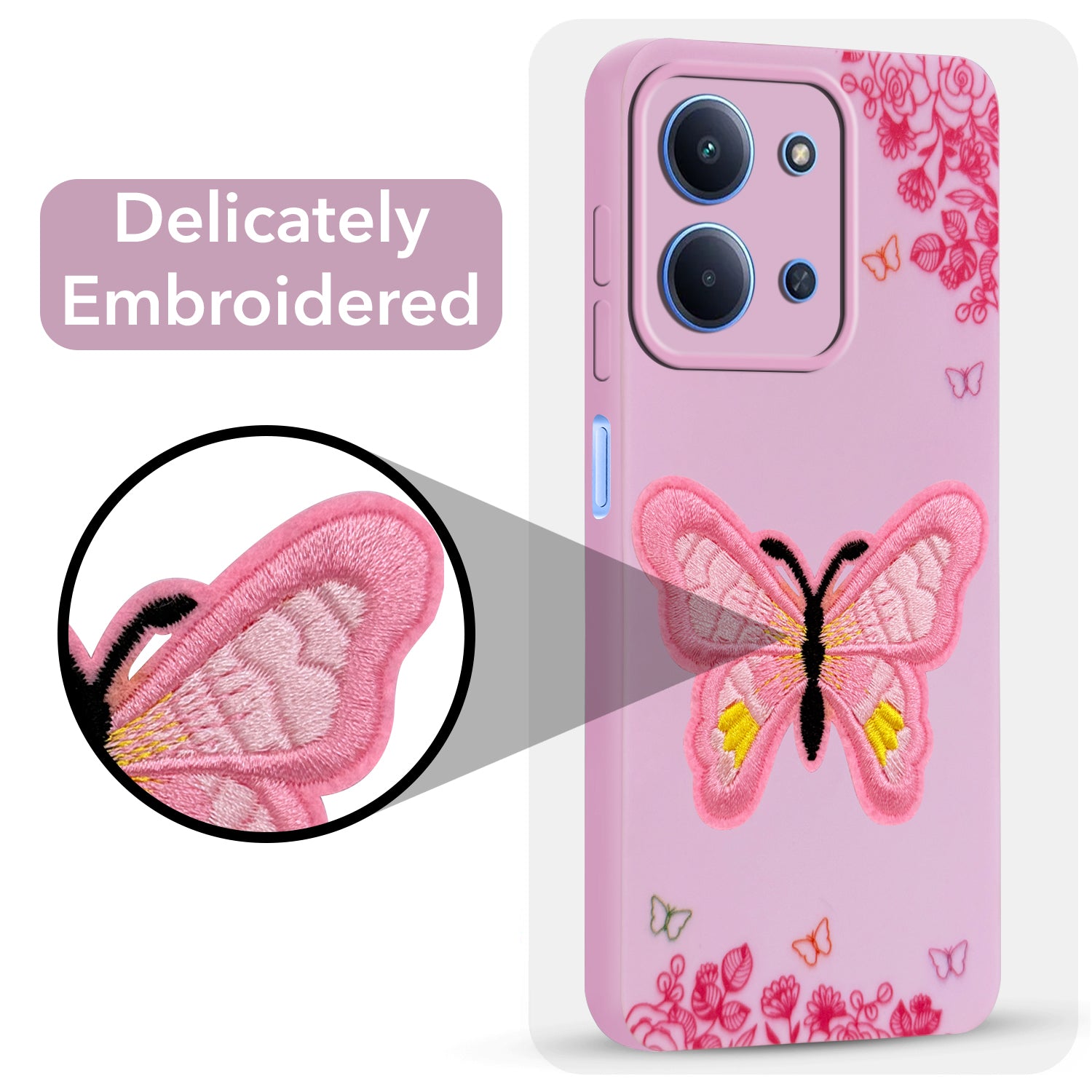 For Redmi 15C Back Cover Case (Soft ButterFly Embroidery | Women Teen Girls | Camera Protection| Matte Silicone)