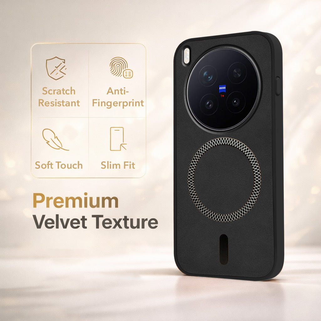 For Vivo X300 Pro Back Cover Case Leather Finish (MagSafe Compatible Wireless Charging | Soft Touch | Camera Bump Protection)