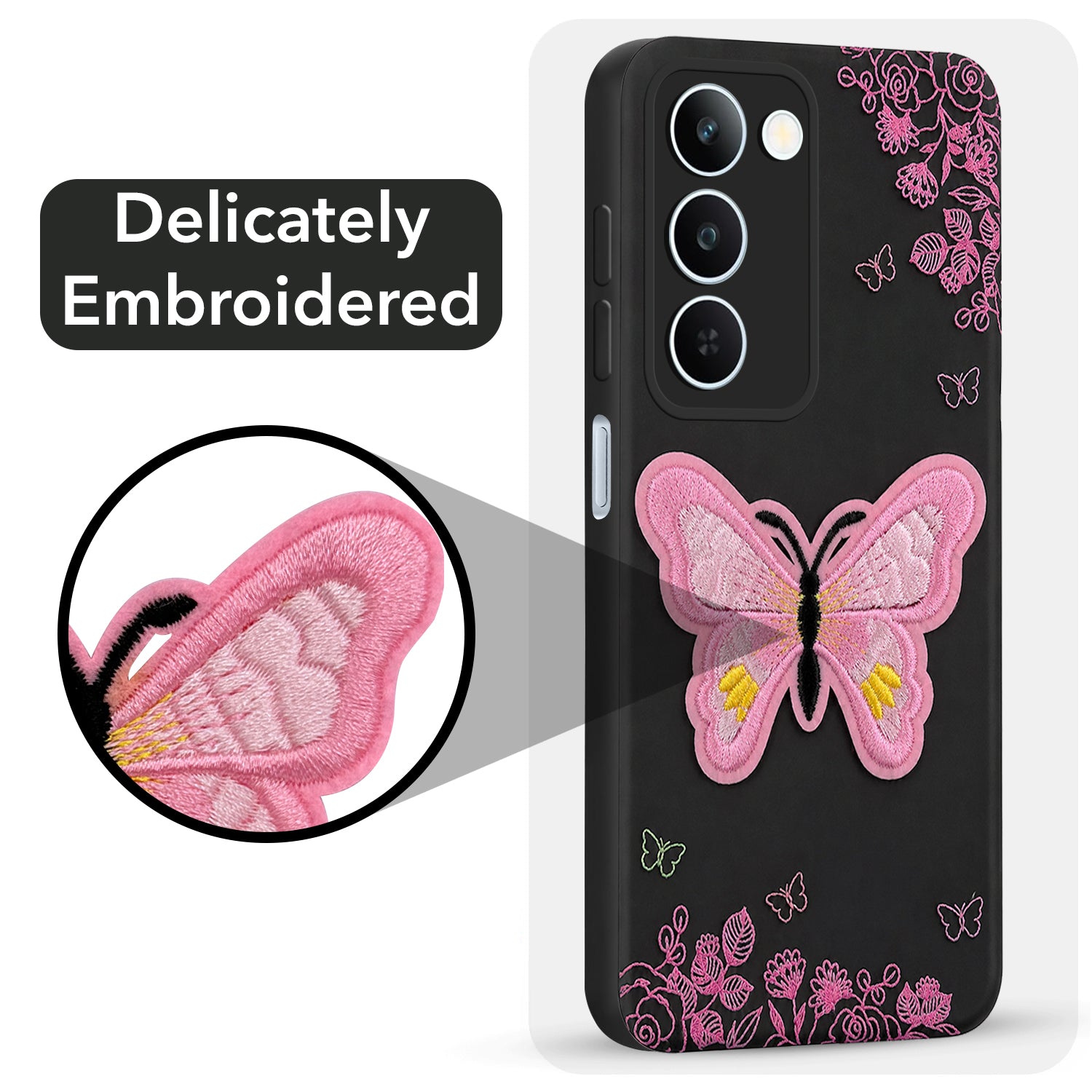 For Realme P4 Lite 5G | Realme Narzo 100 Lite 5G Back Cover Case (Soft Butterfly Embroidery | Women Teen Girls | Camera Protection| Matte Silicone)