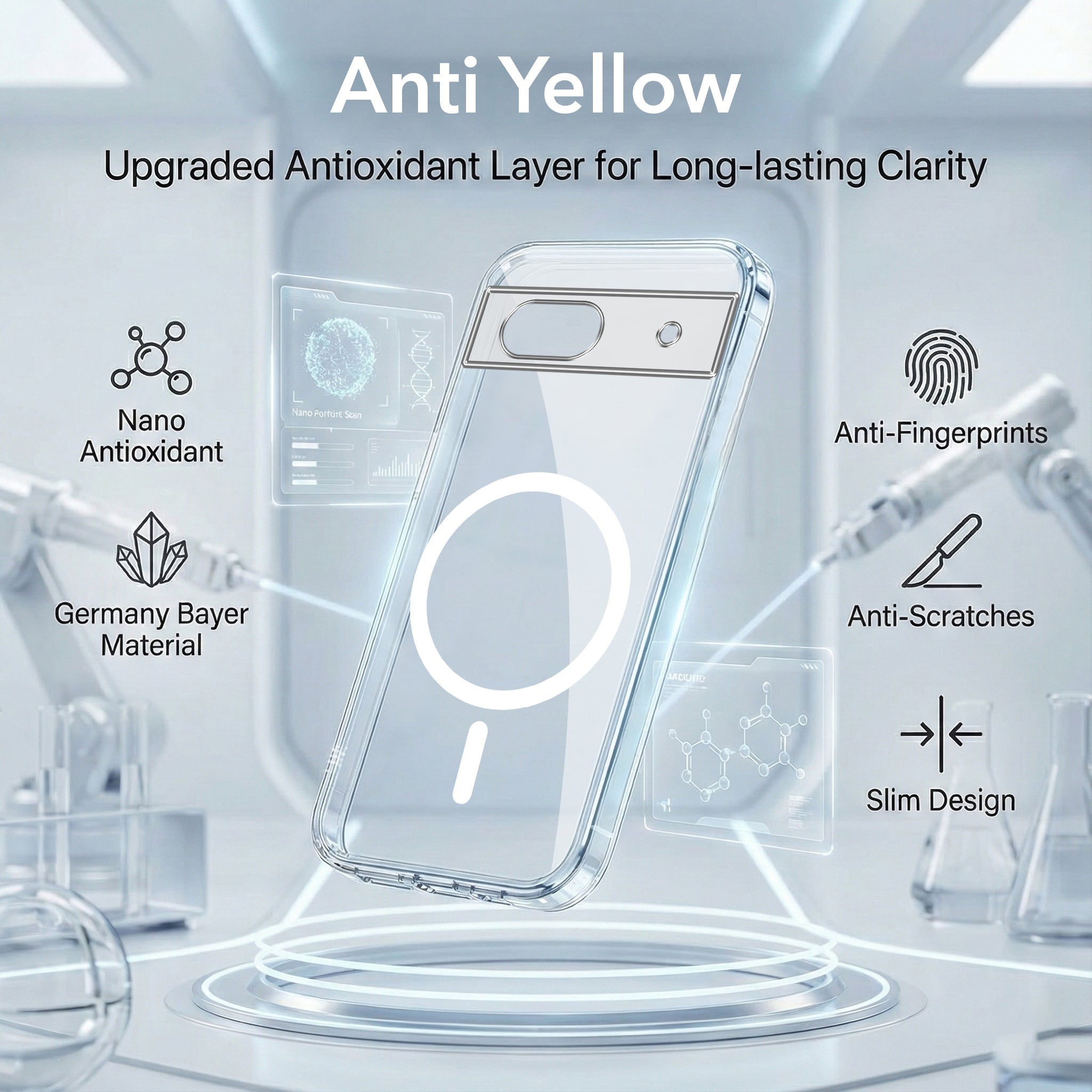 For Google Pixel 8a Back Cover Case Lifetime Anti-Yellow MagSafe Compatible Clear (Sleek Hard Crystal | Shockproof and Camera Protection)