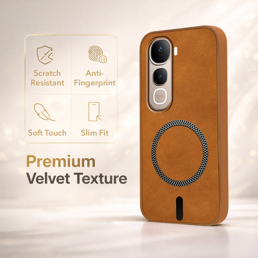 For Vivo Y400 Pro Back Cover Case Leather Finish (MagSafe Compatible Wireless Charging | Soft Touch | Camera Bump Protection)