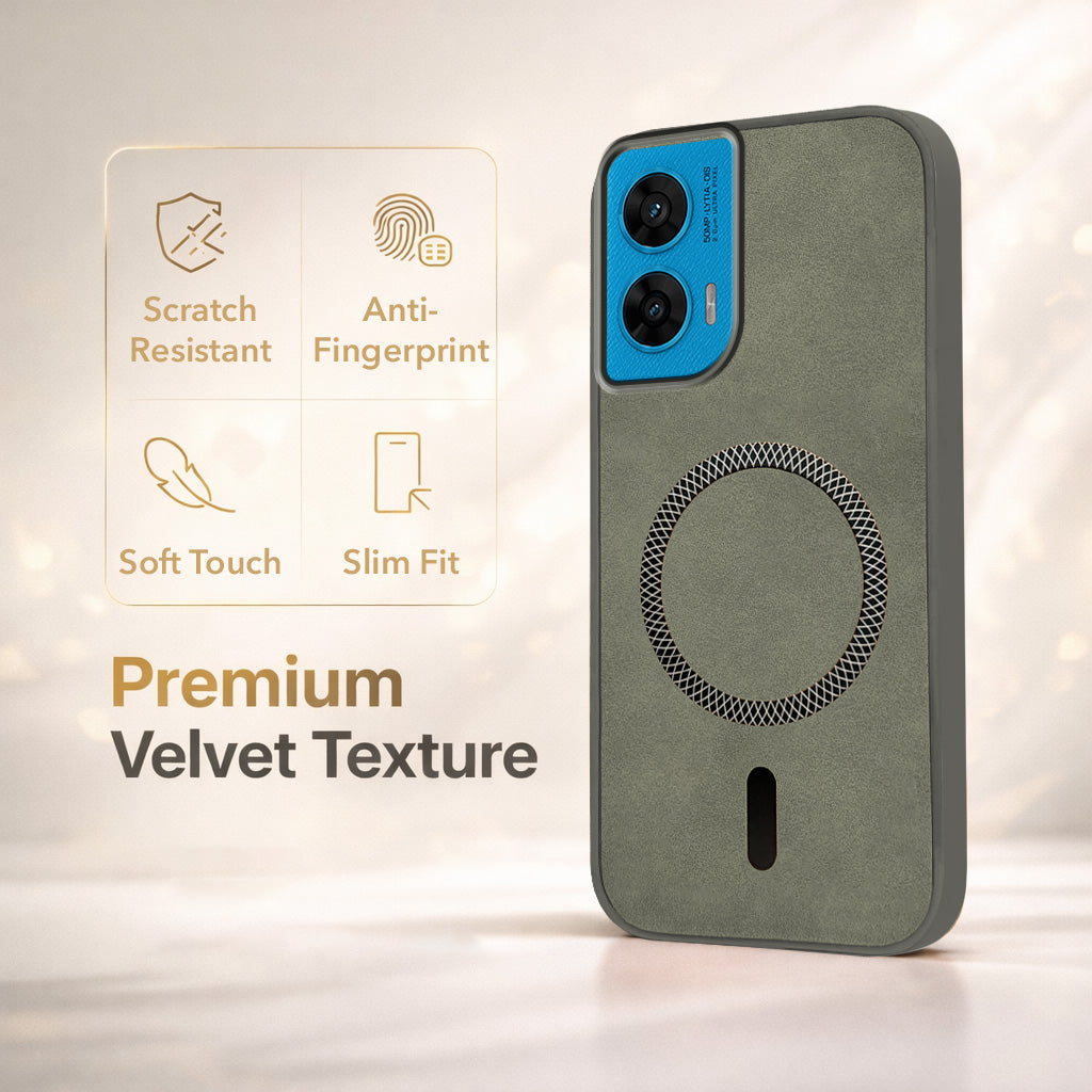 For Motorola Moto G96 Back Cover Case Leather Finish (MagSafe Compatible Wireless Charging | Soft Touch | Camera Bump Protection)