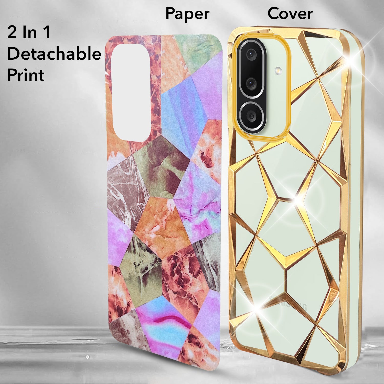 For Samsung Galaxy M56 | Samsung Galaxy F56 Back Cover Case Compatible 3D Silicone (Dual Design Glitter Sparkle and Detachable Diamond Print Case | Soft and Flexible)
