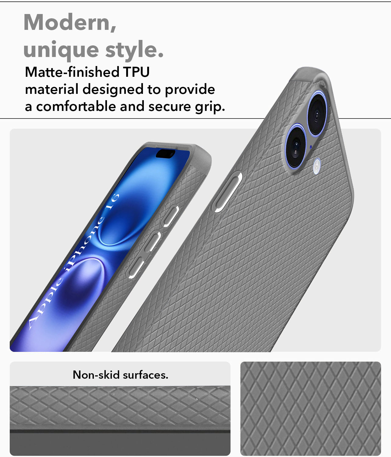 For Apple iPhone 16 Back Cover Case (Liquid Silicone | Side Grip | Camera Protection)