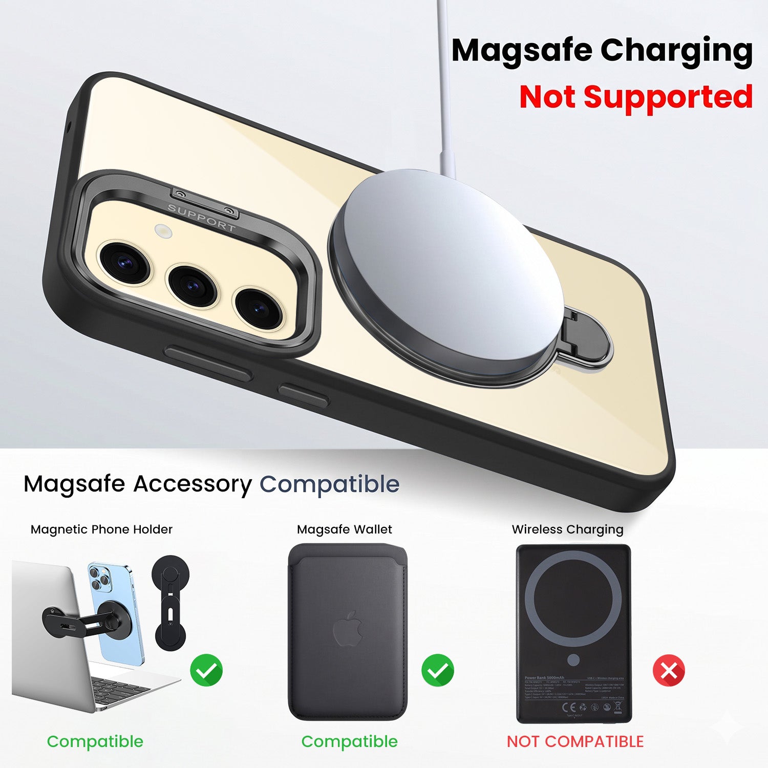 For Samsung Galaxy S24 Back Cover Case Crystal (Lifetime Anti Yellow | Magnetic Ring Stand | Camera Lens Protection | MagSafe Compatible)