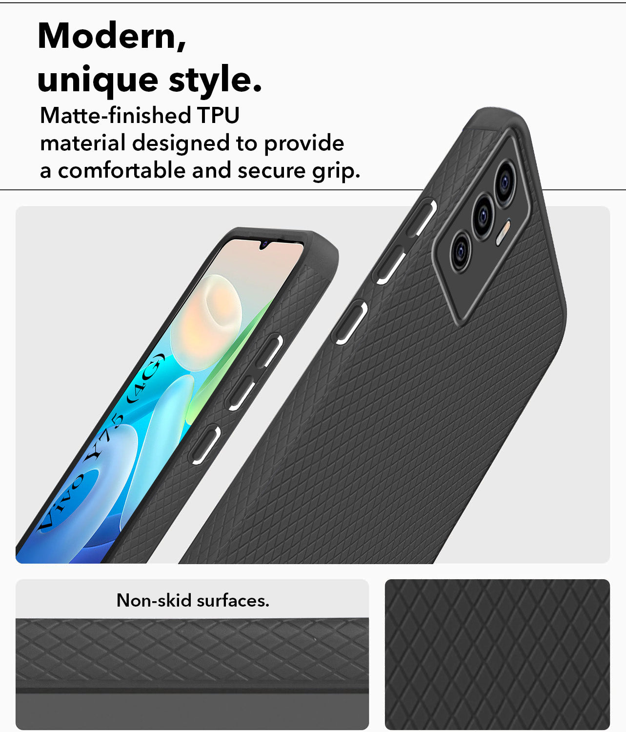 For Vivo Y75 4G Back Cover Case (Liquid Silicone | Side Grip | Camera Protection)