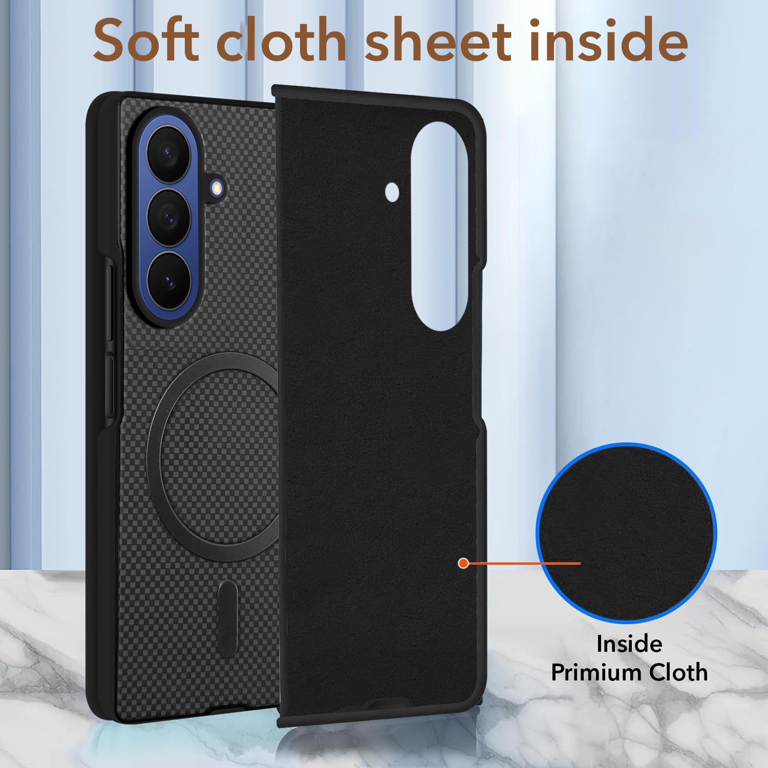 For Samsung Galaxy Z Fold 7 Back Cover Case (MagSafe Wireless Charging Compatible | Hexa Leather Finish | Inside Microfiber Cloth)