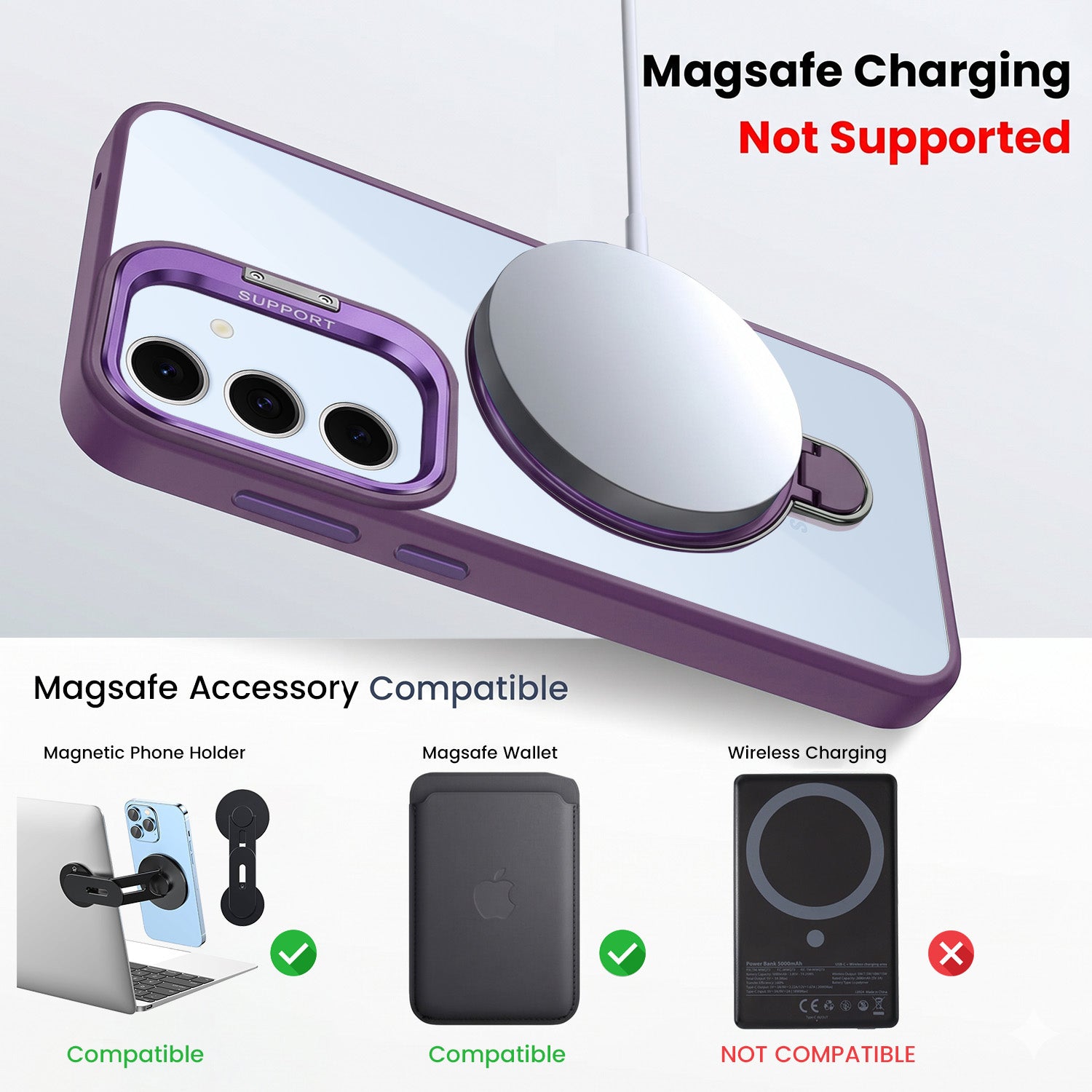 For Samsung Galaxy S24 FE Back Cover Case Crystal (Lifetime Anti Yellow | Magnetic Ring Stand | Camera Lens Protection | MagSafe Compatible)
